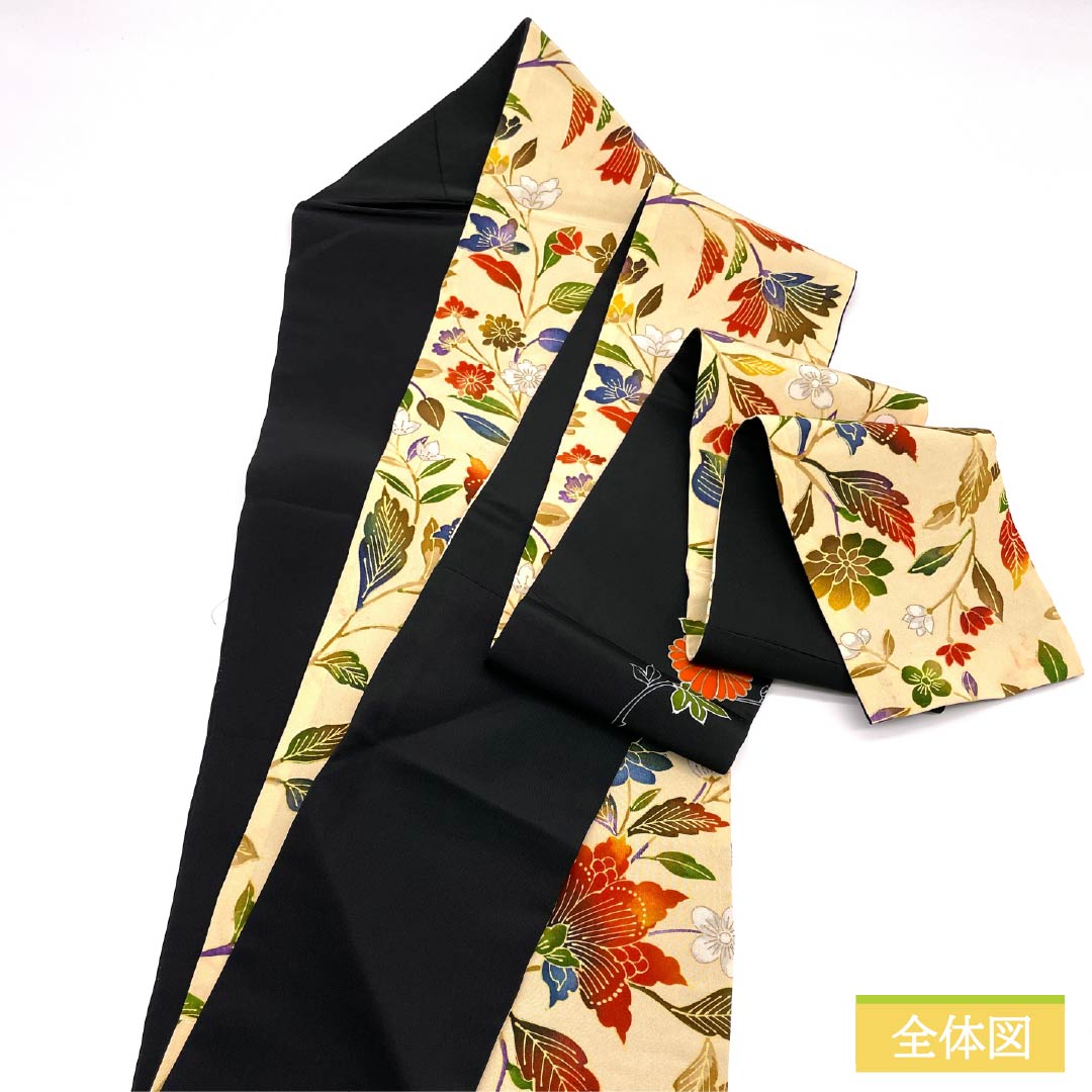 Nagoya Obi Obana-iro (Obana color) Dyed Obi Creative Obi Flower pattern Obi length 421cm Pure silk B rank Full length Casual Cream color 1124008154415 Nagoya tailoring