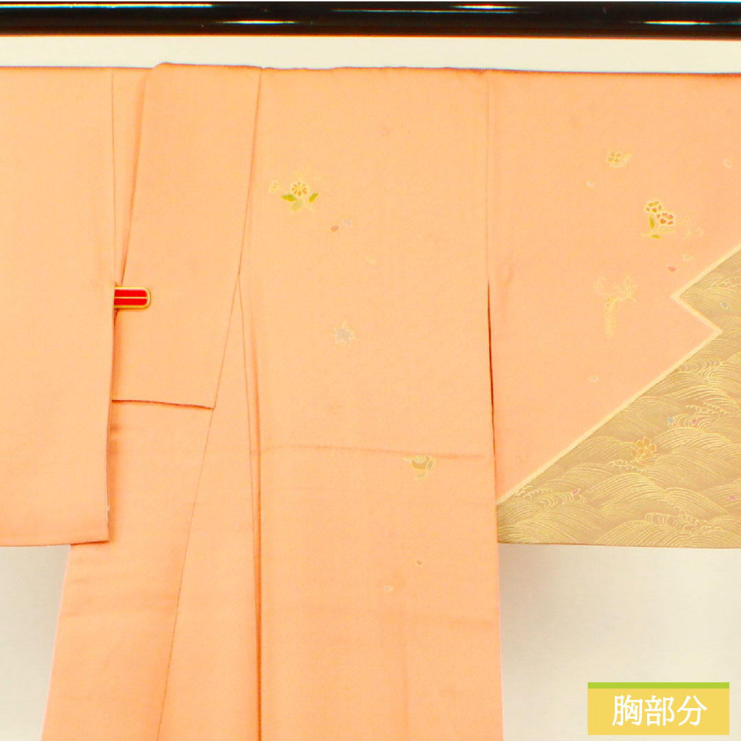 訪問着 正絹 袷 身丈165.5cm 裄丈66.5cm 朱華色(はねずいろ) 京友禅 吉祥文様 Aランク 橙系 1112004623526