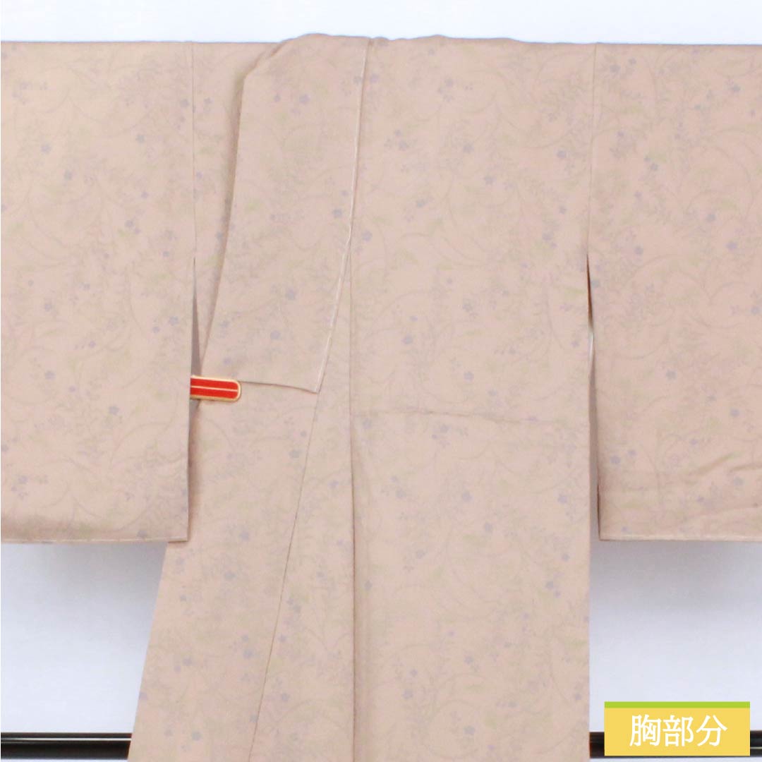 小紋 正絹 Sランク 身丈164cm 裄丈63cm 袷 惚色(ぼけいろ) 草花模様 しつけ糸付き ベージュ系 1115007362425