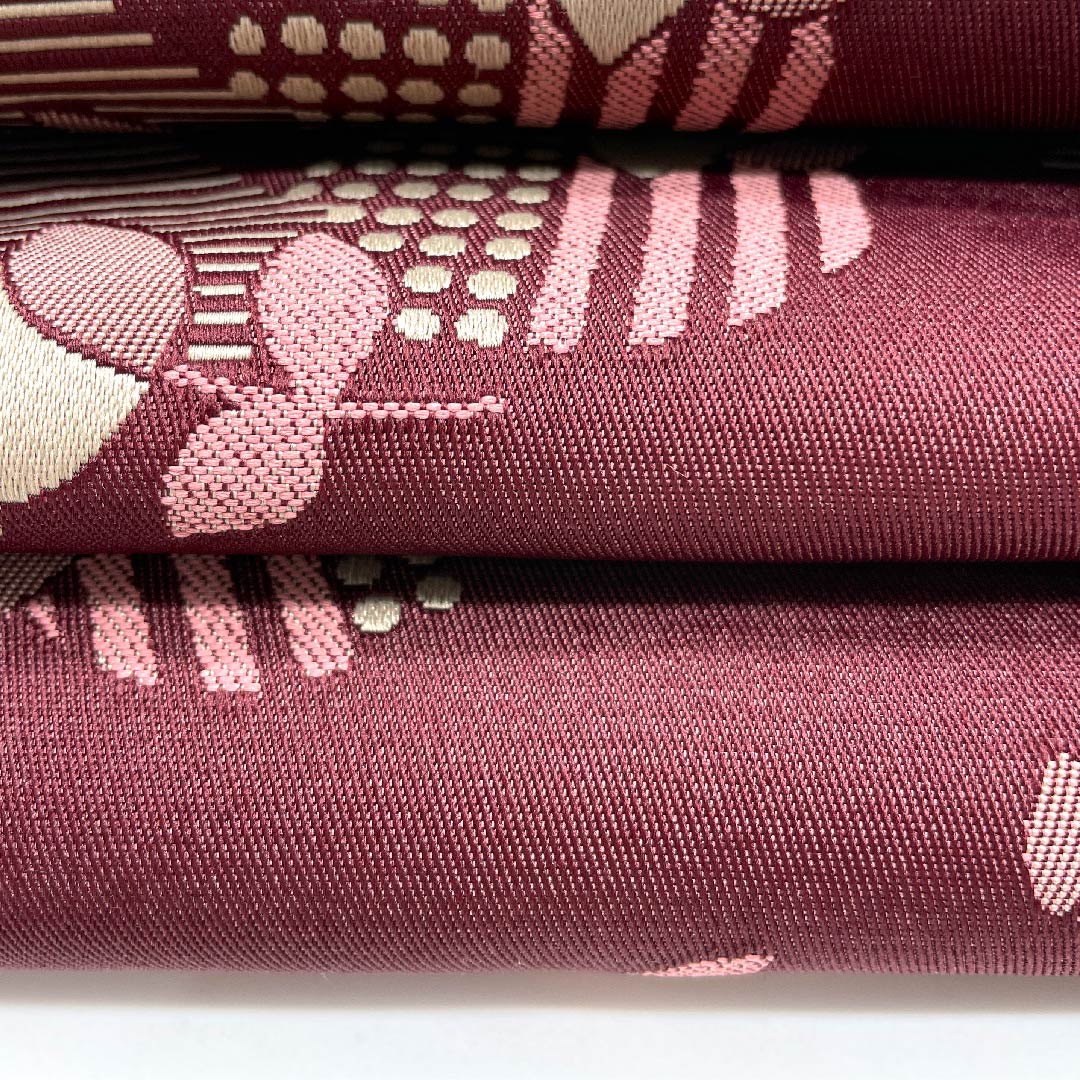 名古屋帯 赤紫色 花模様 抽象模様 帯丈362cm ポリ Sランク 全通 カジュアル 紫系 1124003402320 松葉仕立て