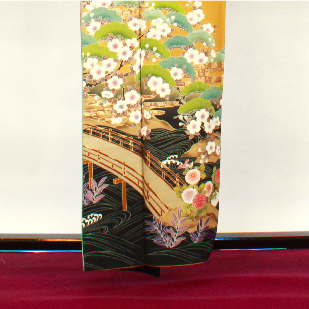 Homongi, lined, length 158.5cm, sleeve length 61.5cm, tan, Kyo-Yuzen, cherry blossom, pure silk, S rank, yellow, 1112002212323