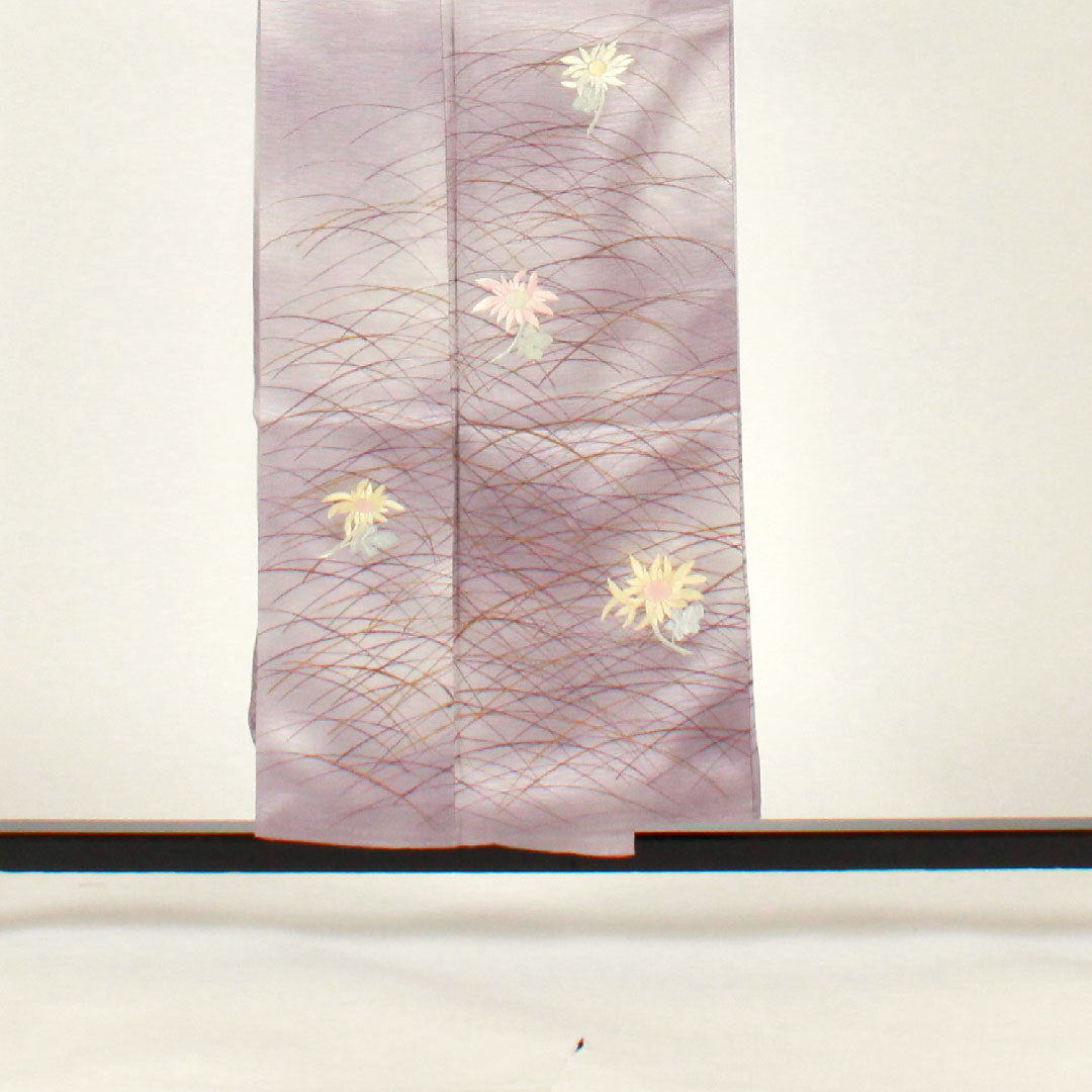 訪問着 袷 身丈153.5cm 裄丈62cm 刺繡 花模様 正絹 Aランク 紫系 1112001373220