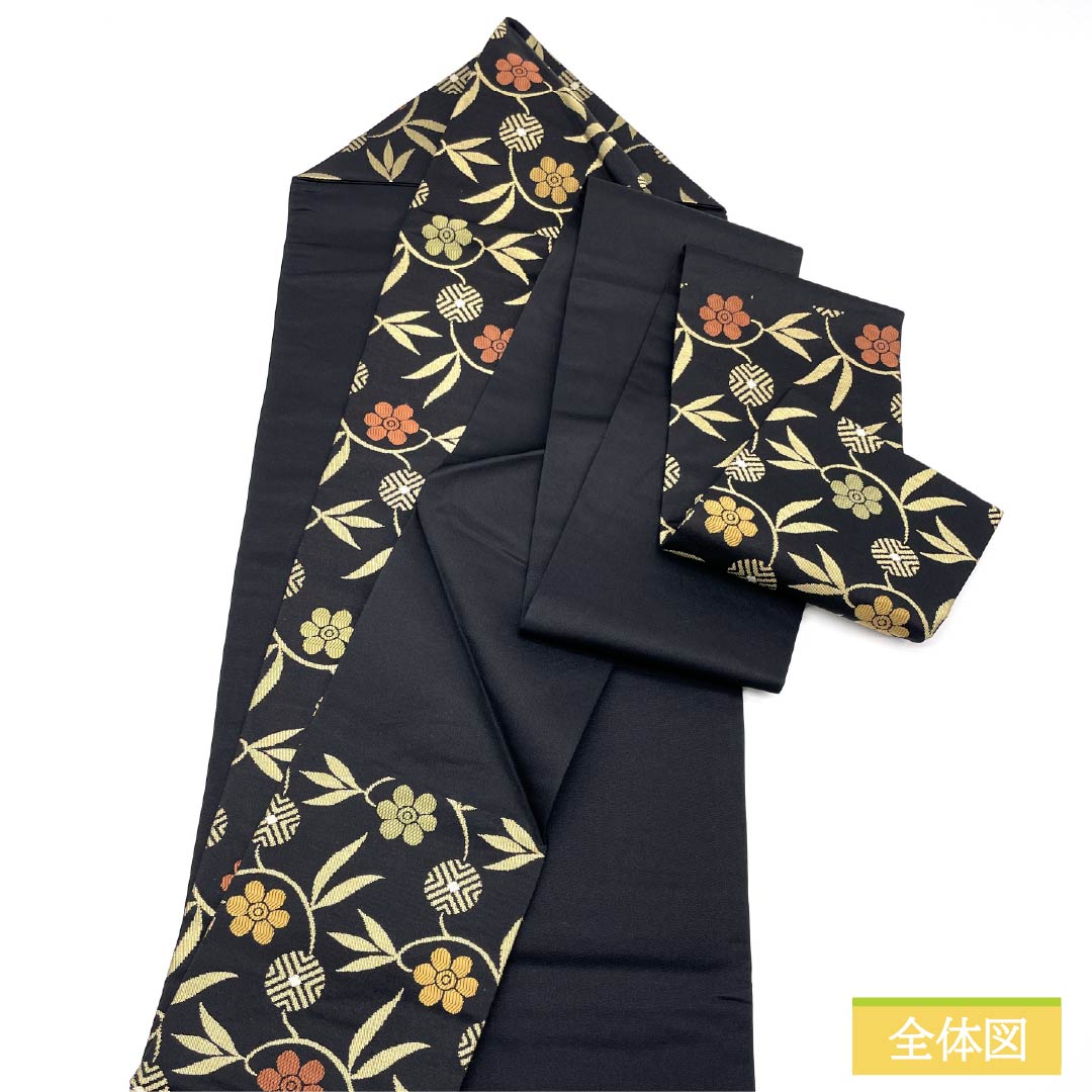 Nagoya Obi, Karahana Pattern, Length 366cm, Pure Silk, S-Rank, Six-Ply, Semi-Formal, Black, 1124008482310, Nagoya Style
