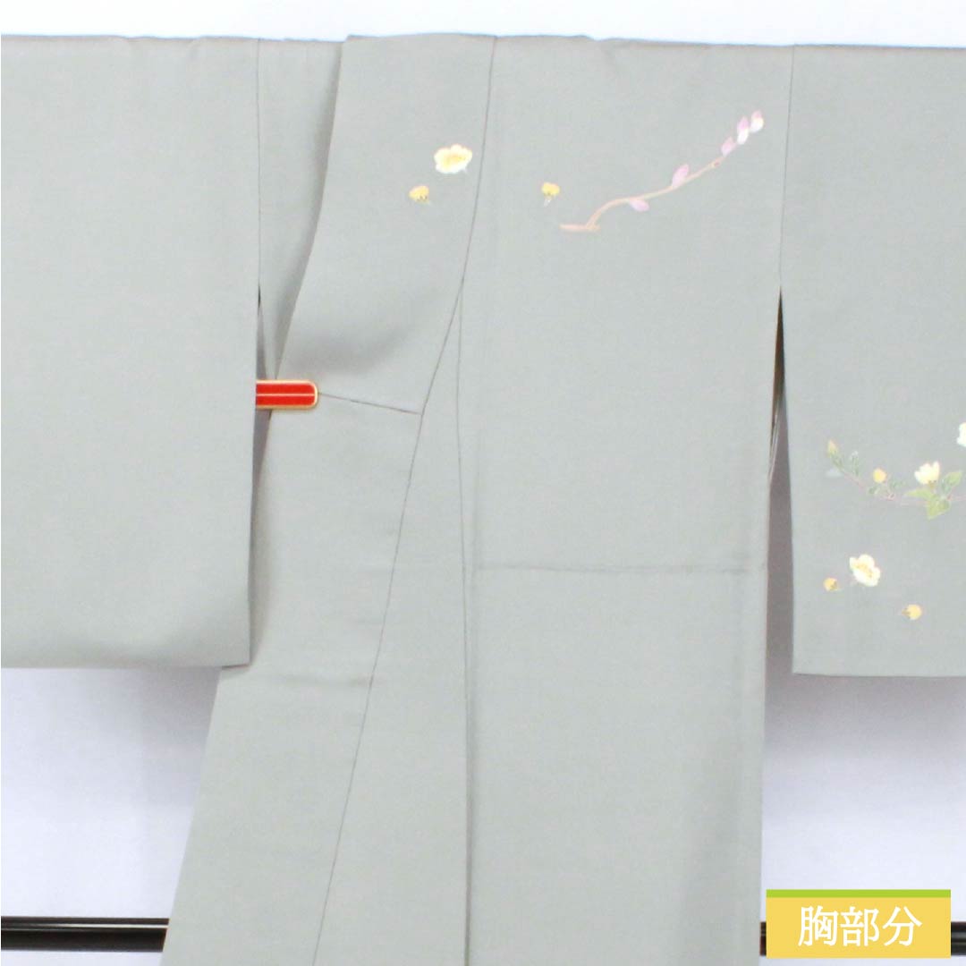 訪問着 正絹 Aランク 袷 身丈160.5cm 裄丈63cm 加賀友禅 草花 作家物 付下げ グレー系 1112006933422