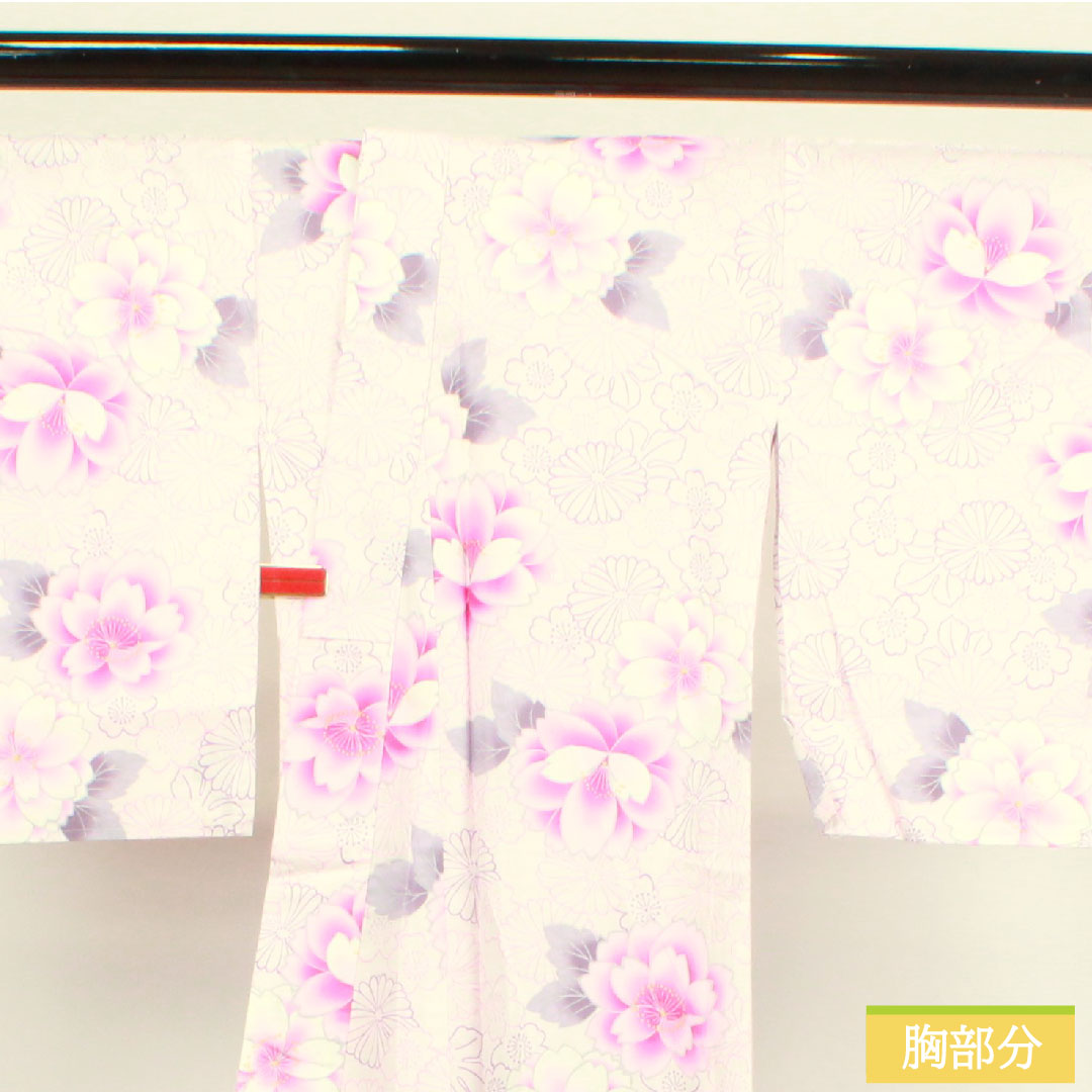 浴衣 木綿 身丈163cm 裄丈64.5cm Sランク 単衣 ピンク系 桜色(さくらいろ) 桜 菊 1118004542413