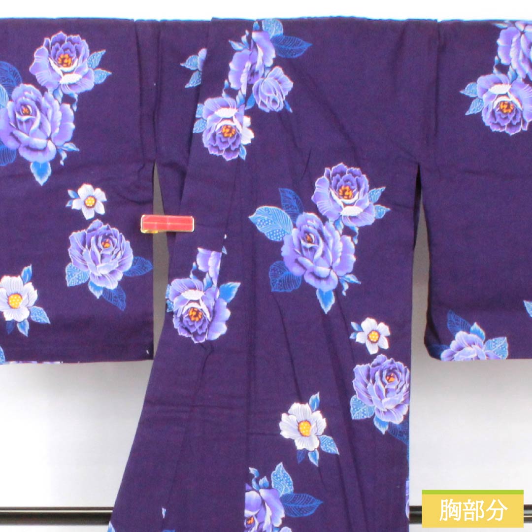 浴衣 木綿 身丈160.5cm 裄丈62cm Sランク 単衣 紫系 紫紺色(しこんいろ) 薔薇 1118005342420