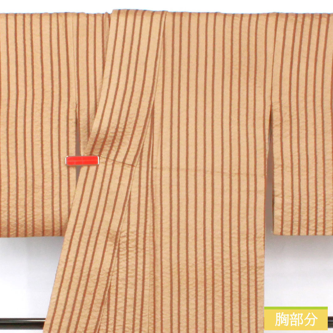 訪問着 正絹 袷 身丈165cm 裄丈63cm 土色(つちいろ) 縞 萩 Aランク 茶系 1112005743514