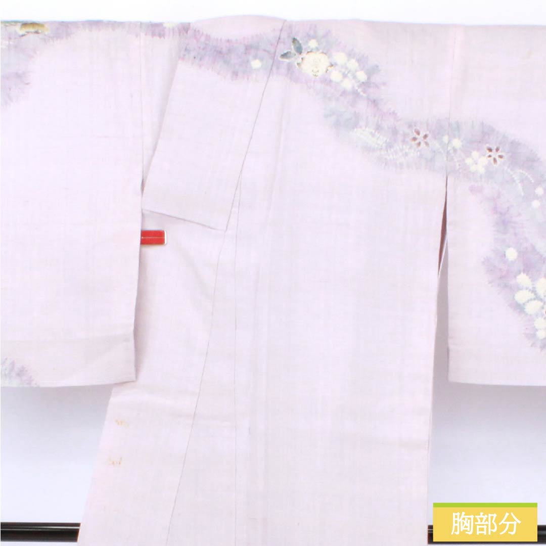 訪問着 正絹 Bランク 単衣 身丈165.5cm 裄丈64.5cm 白藤色(しらふじいろ) 紬地 絞り 作家物 辻ヶ花 紫系 1112007554520