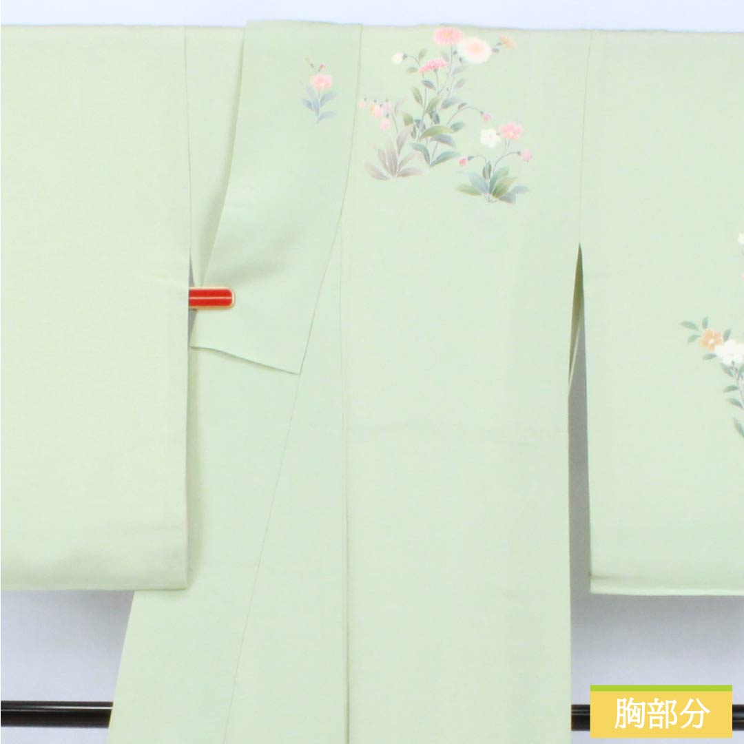 Visiting Kimono, Pure Silk, Grade B, Lined, Length 165cm, Sleeve Length 65.5cm, Light Green, Floral Design, Artist: Shuichi, Included Basting Thread, Green, Product Number: 1112006974519