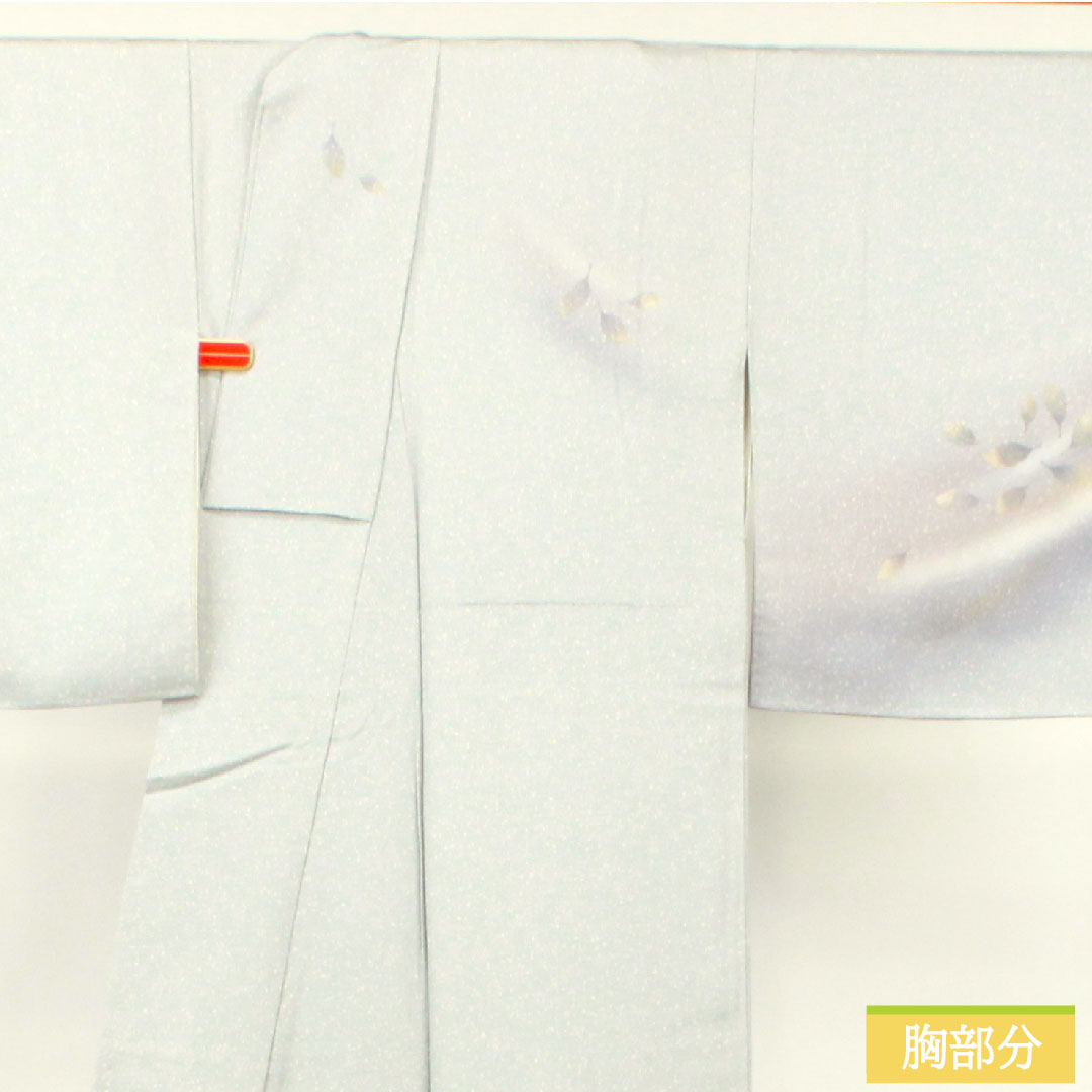 訪問着 正絹 袷 身丈156.5cm 裄丈63cm 白銅色 タタキ染 葉っぱ模様 しつけ糸付き 未使用品 Sランク グレー系 1112003612322