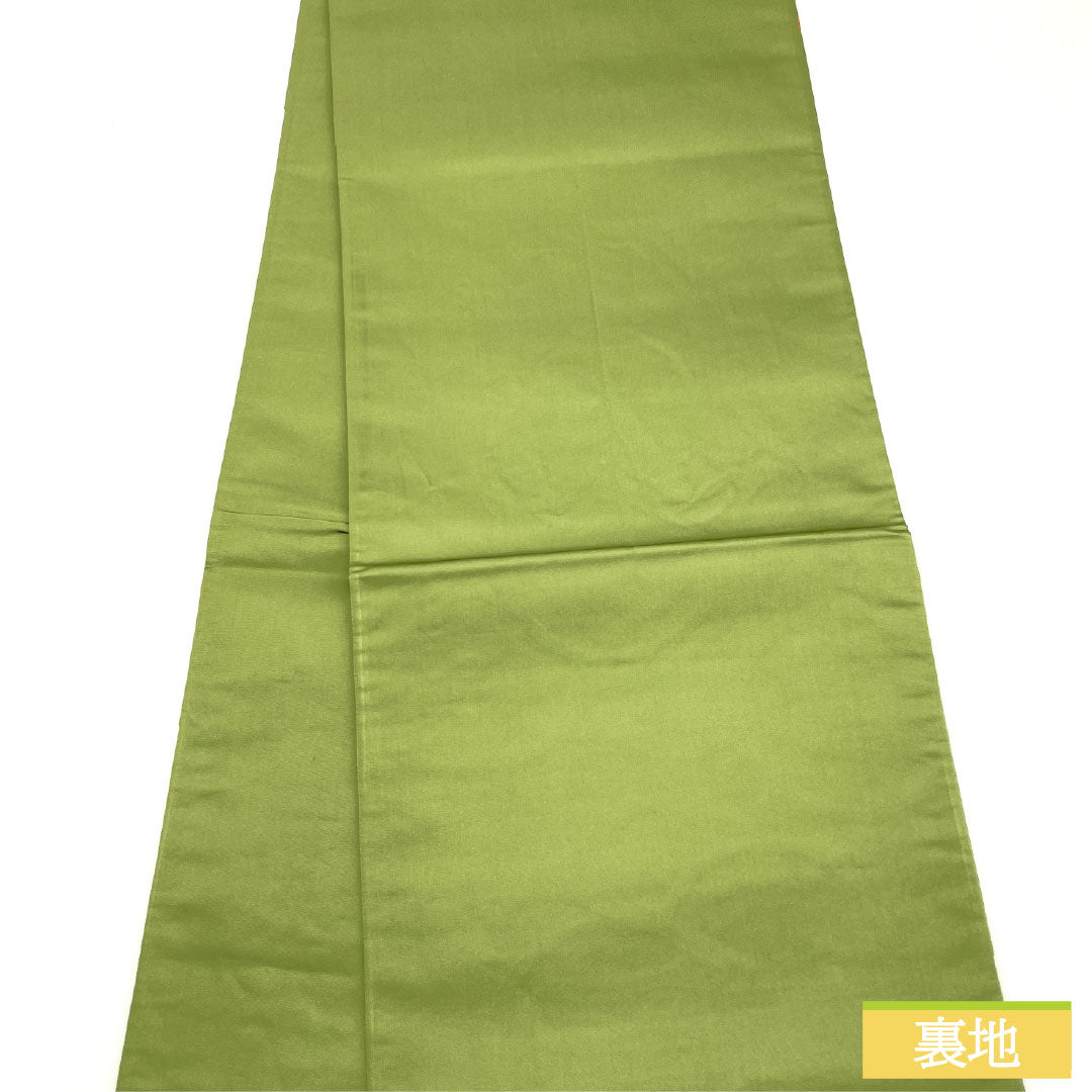Fukuro Obi (sash), pure silk, grade A, willow brown, Nishijin weave, Shirayaen Oba, abstract pattern, length 434cm, six-fold, casual, green, 1123016593319