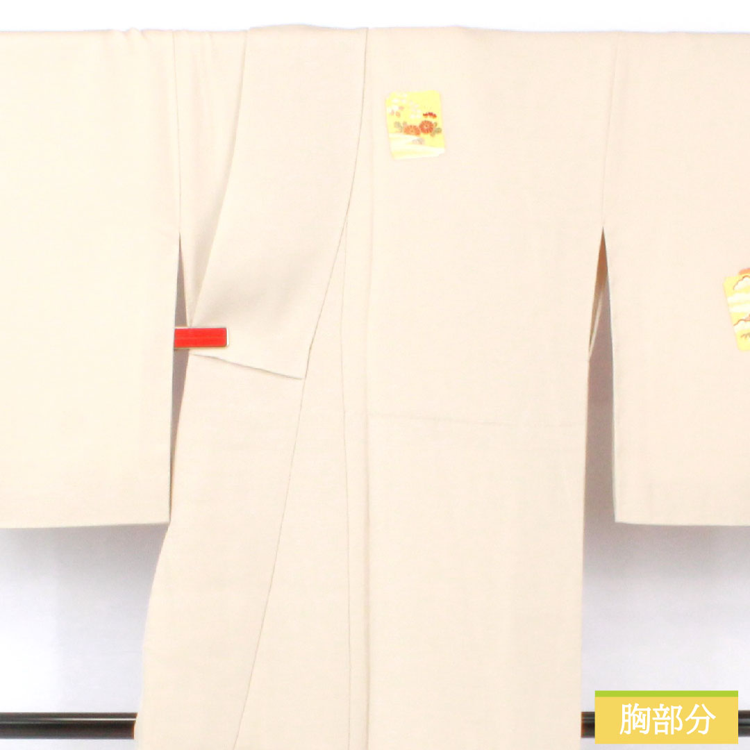 訪問着 正絹 袷 身丈167.5cm 裄丈66.5cm 生成り色(きなりいろ) 京友禅 吉祥文様 付下げ Aランク グレー系 1112005703522