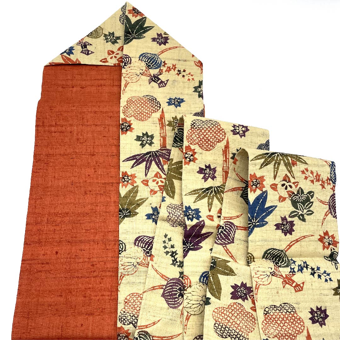 名古屋帯 桑色白茶色 紬地 葵 橘 松 紅葉 桜 帯丈362cm 正絹 Sランク全通 カジュアル ベージュ系 1124004672325 名古屋仕立て