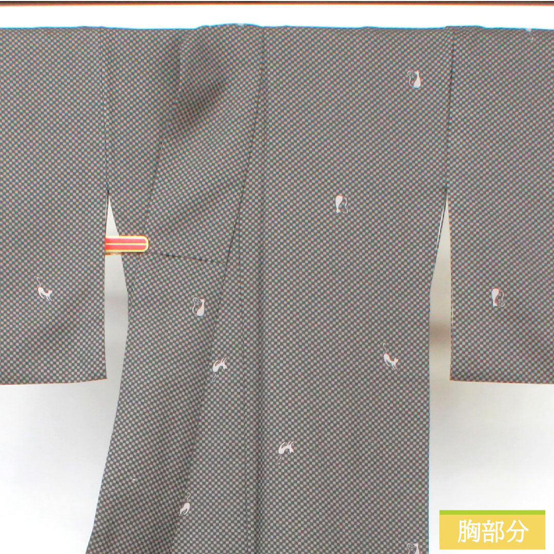 Small pattern, polyester, length 166.5cm, sleeve length 68cm, lined, washable kimono, checkered pattern, cat, S rank, monotone, 1115004382527