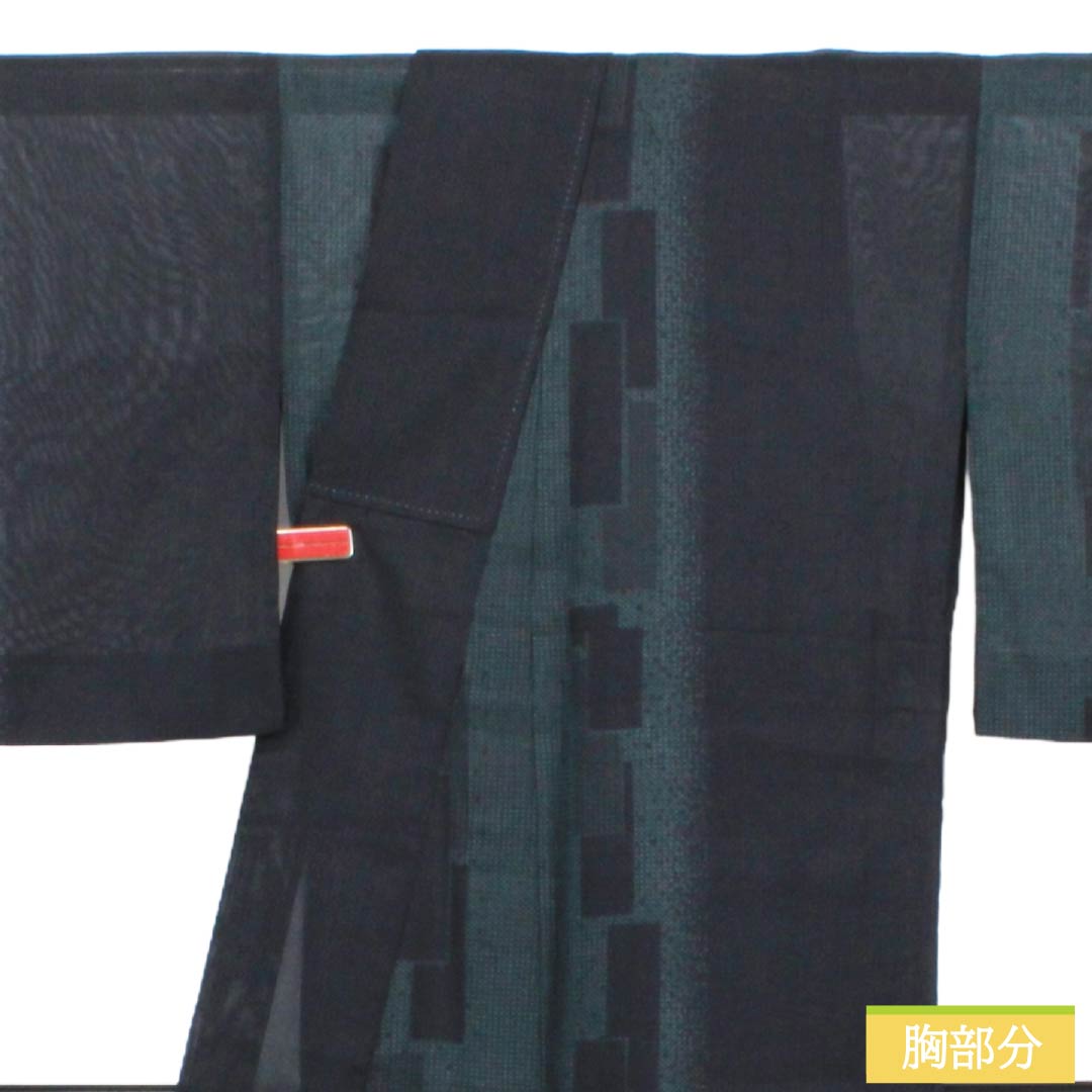 夏物 ポリエステル 小紋 Sランク 身丈165.5cm 裄丈67.5cm 幾何学模様 紗 黒系 1132004502510