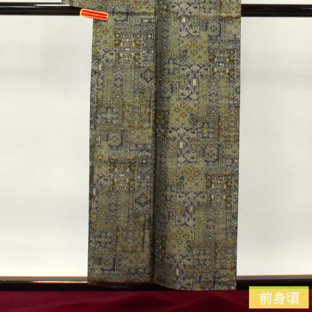 紬 正絹 身丈159.5cm 裄丈65.5cm 幾何学模様 Sランク 袷 グラデーション系 1116003032399