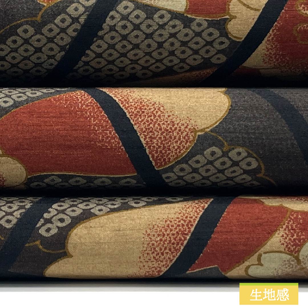 (Kyoto Fukuro Obi) Nagoya Obi, Polyester, Grade A, Kyoto Fukuro Obi, Dyed Obi, Genjiko Floral Pattern, Length 370cm, Full Length, Casual, Black, 1124010983310, Open-Leg Style