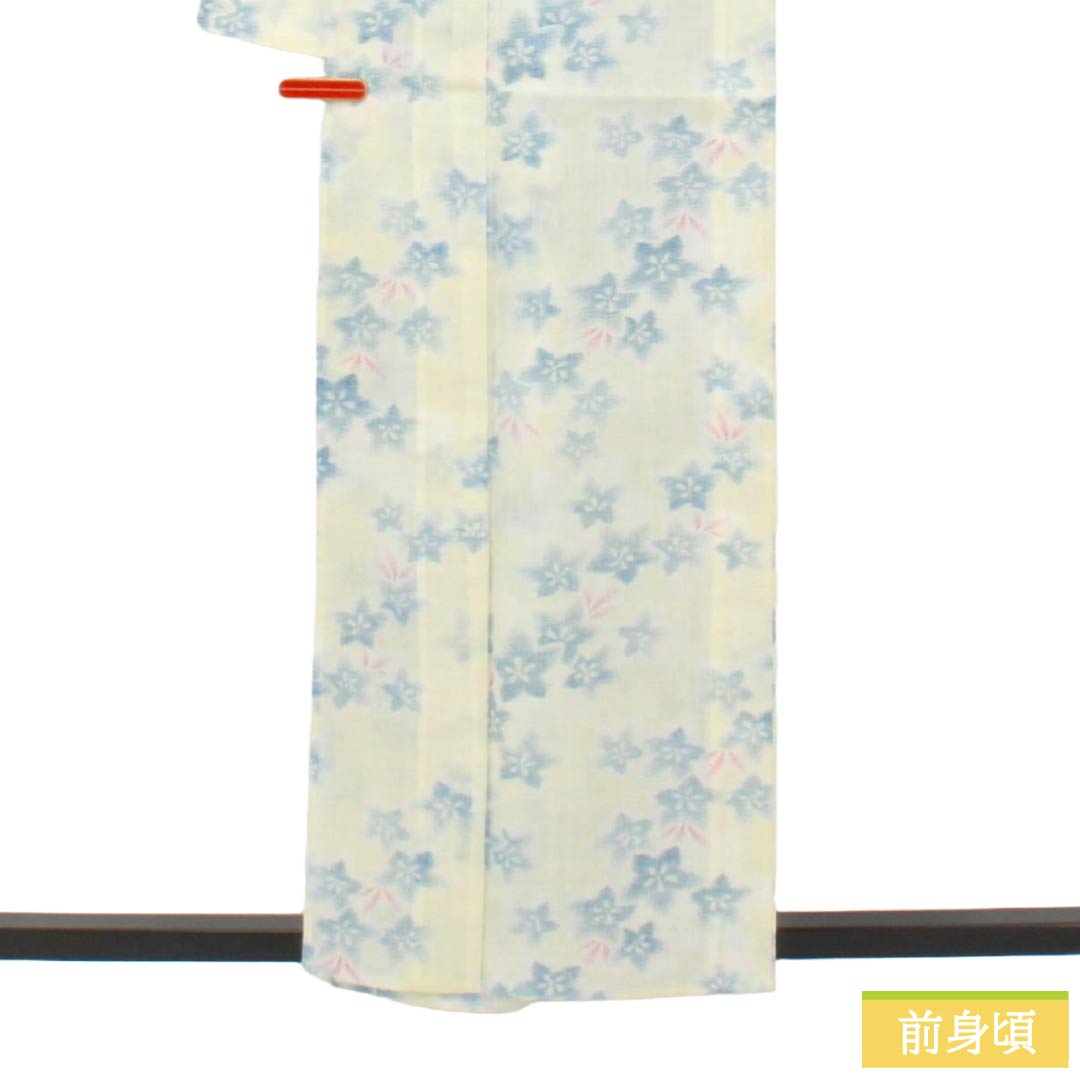 夏物 麻 紬 Sランク 身丈158.5cm 裄丈64cm 白百合色(しらゆりいろ) 夏上布 縮 花柄 紗 白系 1132003622311