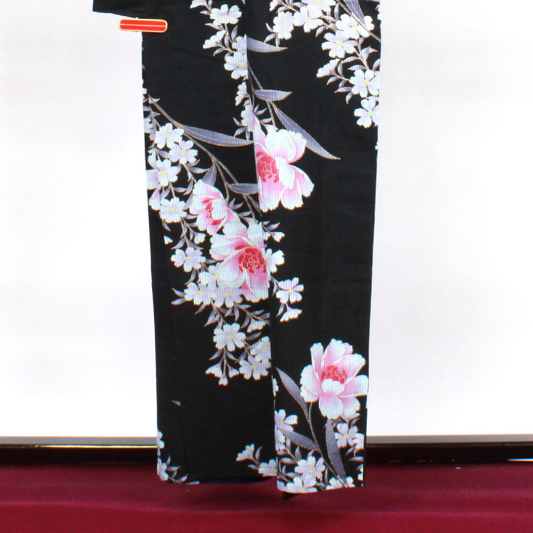 Yukata Peony Cotton S Rank Single Layer Length 158cm Sleeve Length 67.5cm Black 1118002112310