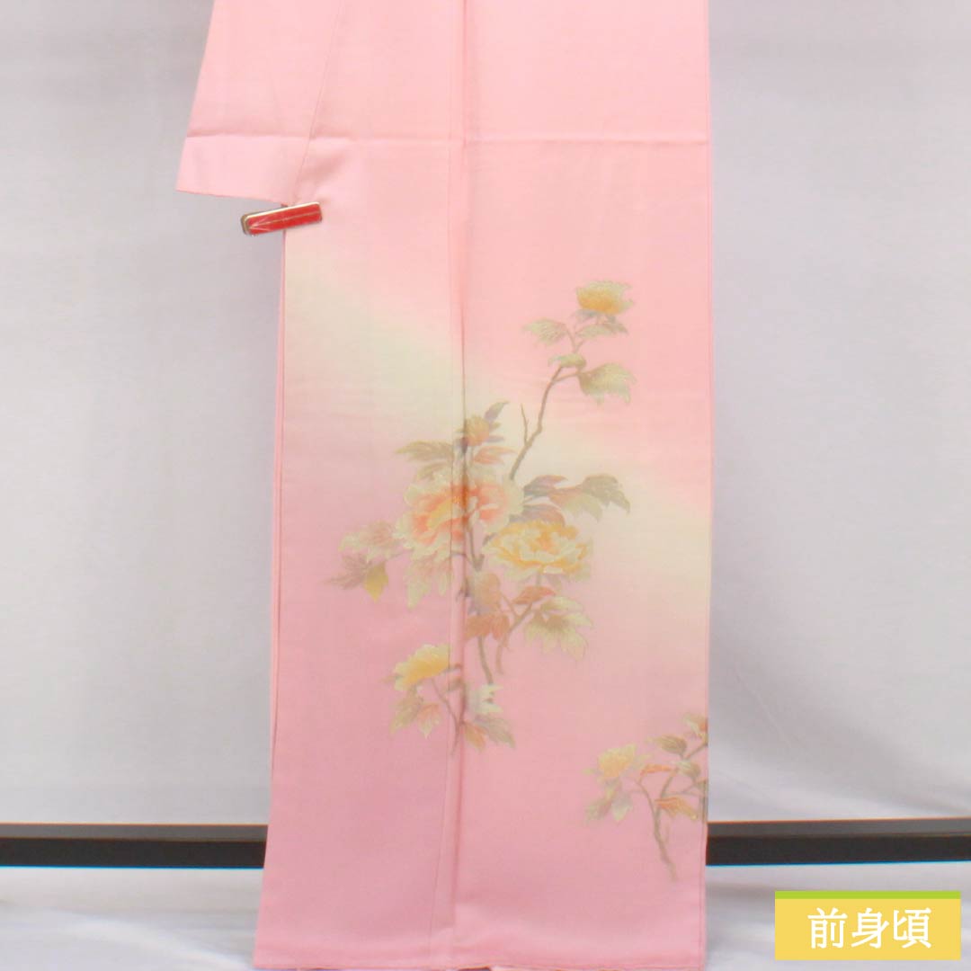 訪問着 正絹 Sランク 袷 身丈166cm 裄丈64cm 浅紅色(あさべにいろ) 付下げ 金彩 花 しつけ糸付き ピンク系 1112007812513