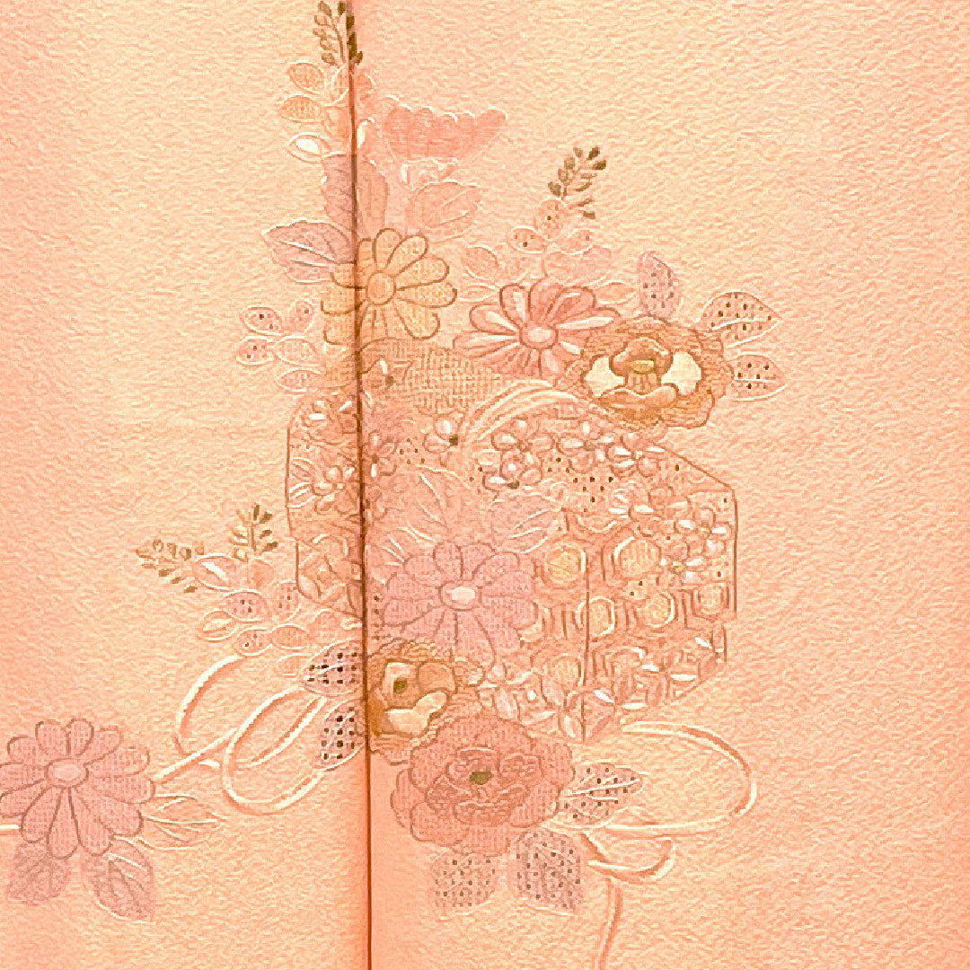 Homongi, lined, length 155cm, sleeve length 62cm, embroidery, pure silk, S rank, pink, 1112001242313