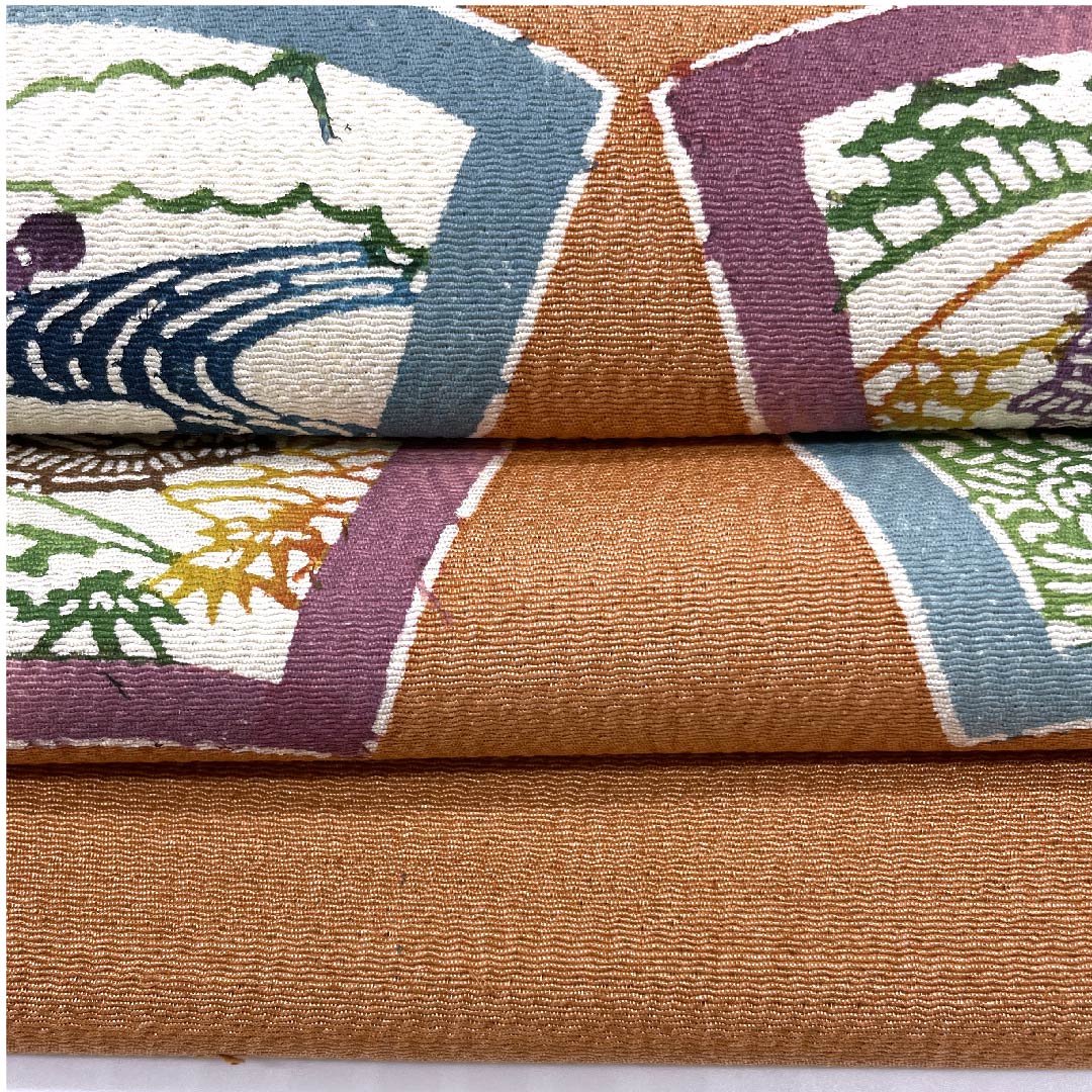Nagoya obi, Spicy color, Chirimen fabric, Fan pattern, Four seasons scenery pattern, Obi length 390cm, Pure silk, S rank, Point pattern, Casual, Pink, 1124004682313, Nagoya style