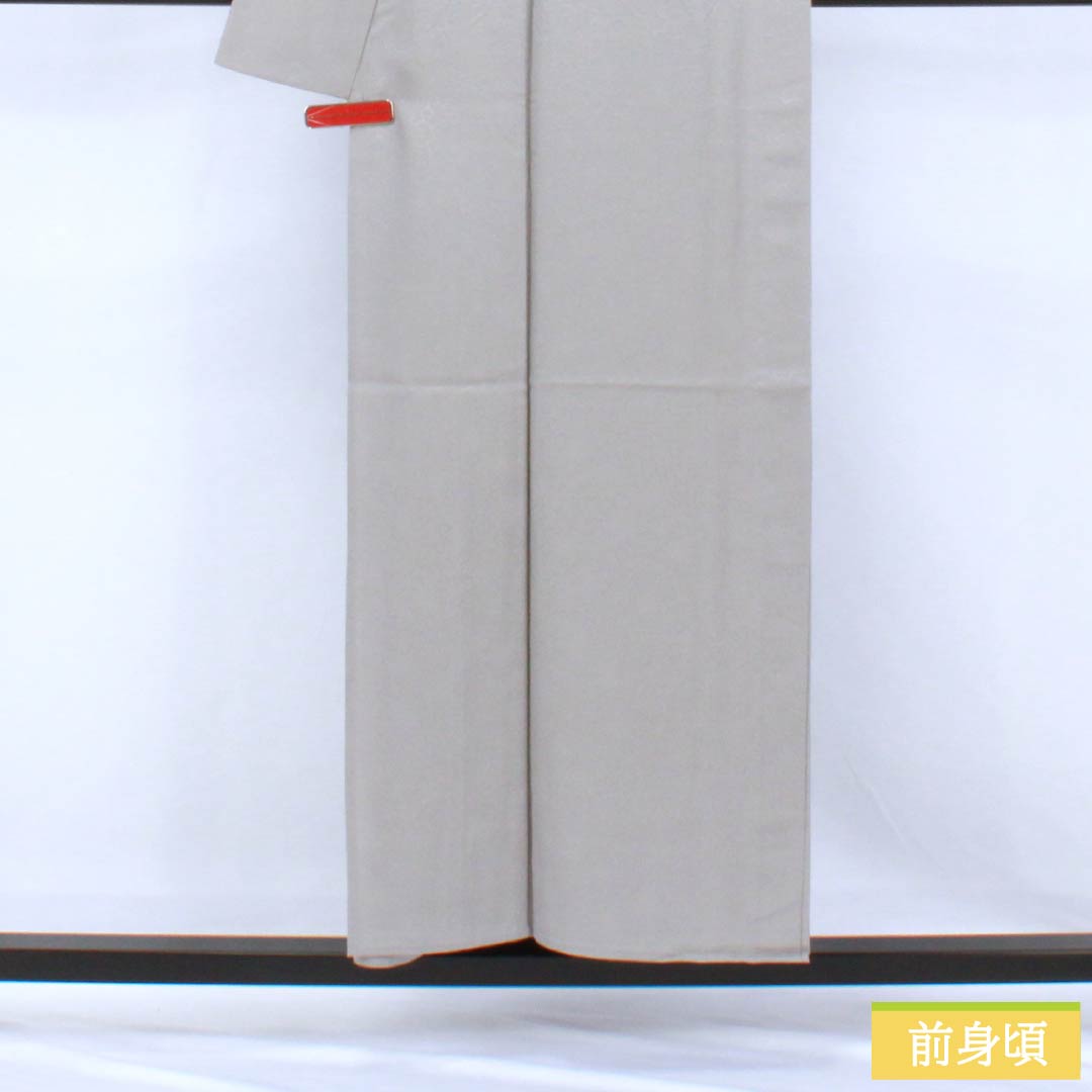 色無地 正絹 Sランク 身丈154cm 裄丈64cm 錫色(すずいろ) 一つ紋 丸に片喰 唐草 単衣 グレー系 1114002382222