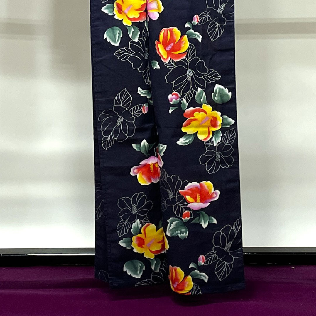 Yukata, purple, floral pattern, cotton, S rank, single layer, length 162.5cm, sleeve length 64.5cm, purple, 1118002352420