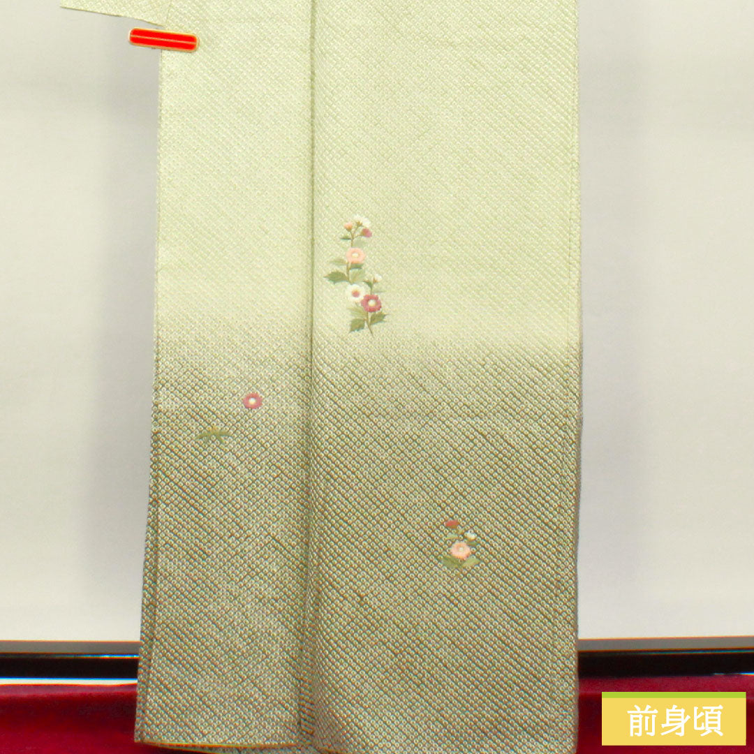Homongi, pure silk, lined, length 165cm, sleeve length 69cm, light green, all-dyed, embroidery, basting thread included, unused, S rank, green, 1112004182519