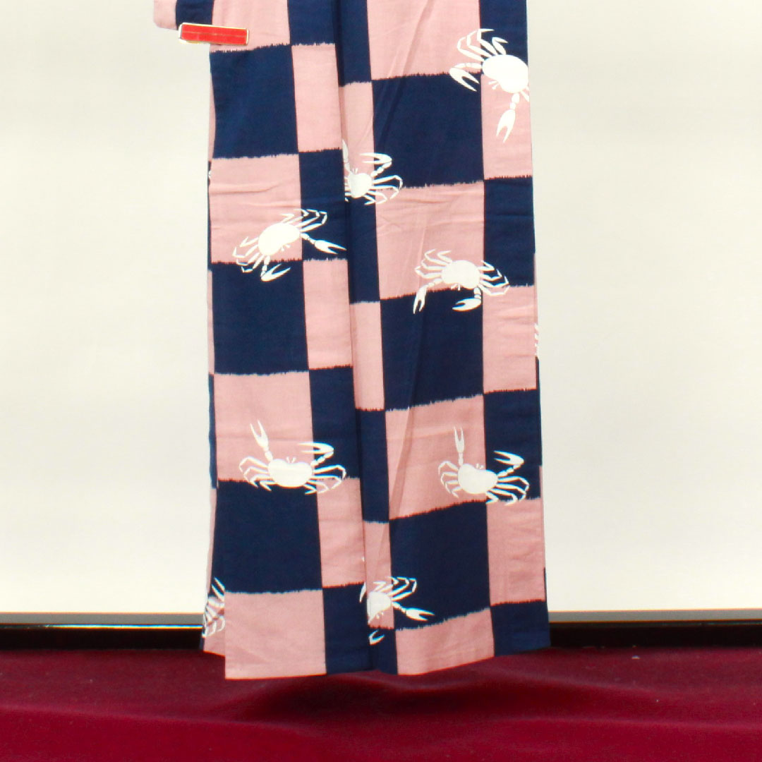 Yukata Checkered Crab Cotton A Rank Single Layer Length 157cm Sleeve Length 66.5cm Gradient 1118002953399
