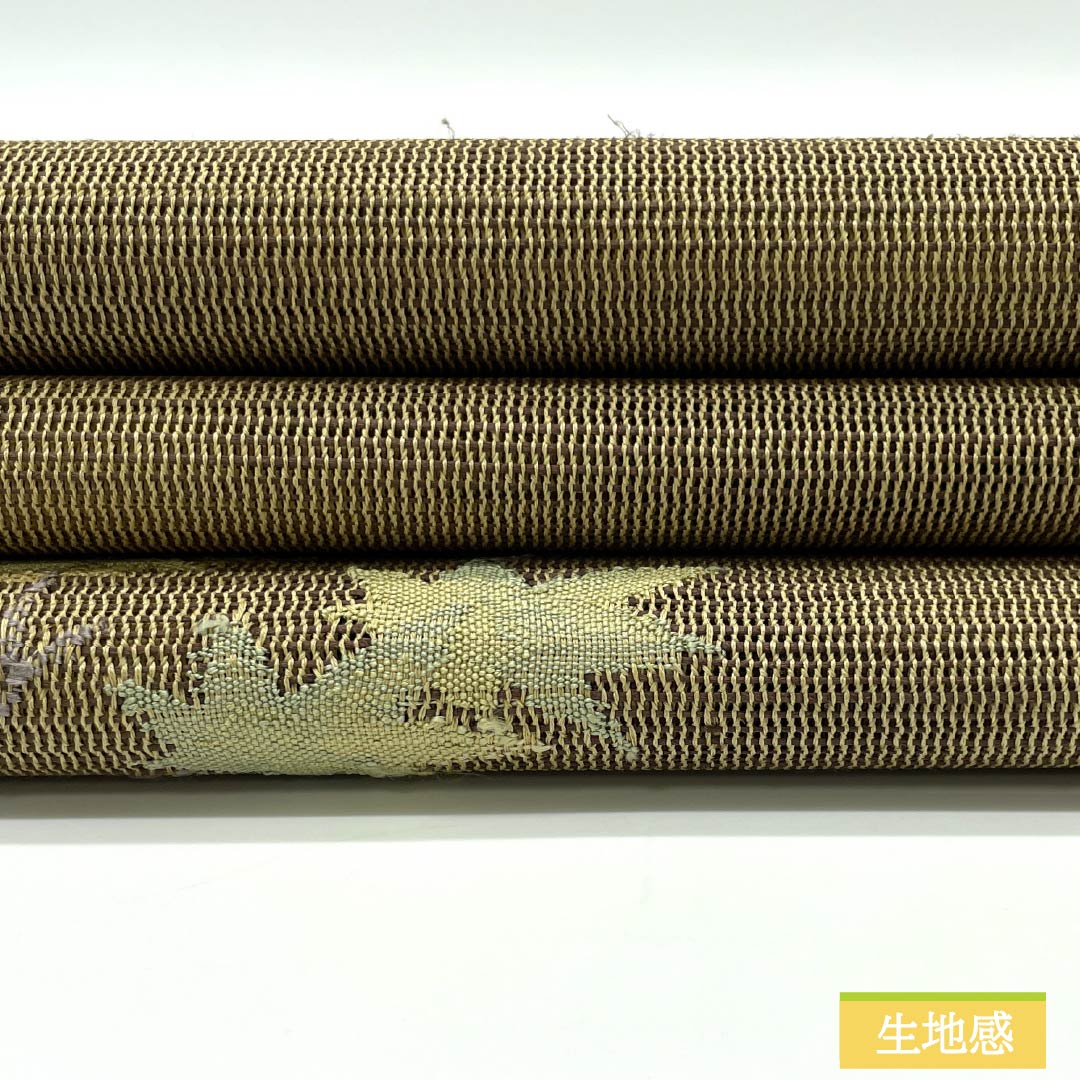 Nagoya obi, pure silk, straw color, summer obi, maple leaf, obi length 355cm, S rank, point pattern, semi-formal, beige, 1124008192325, pine needle style