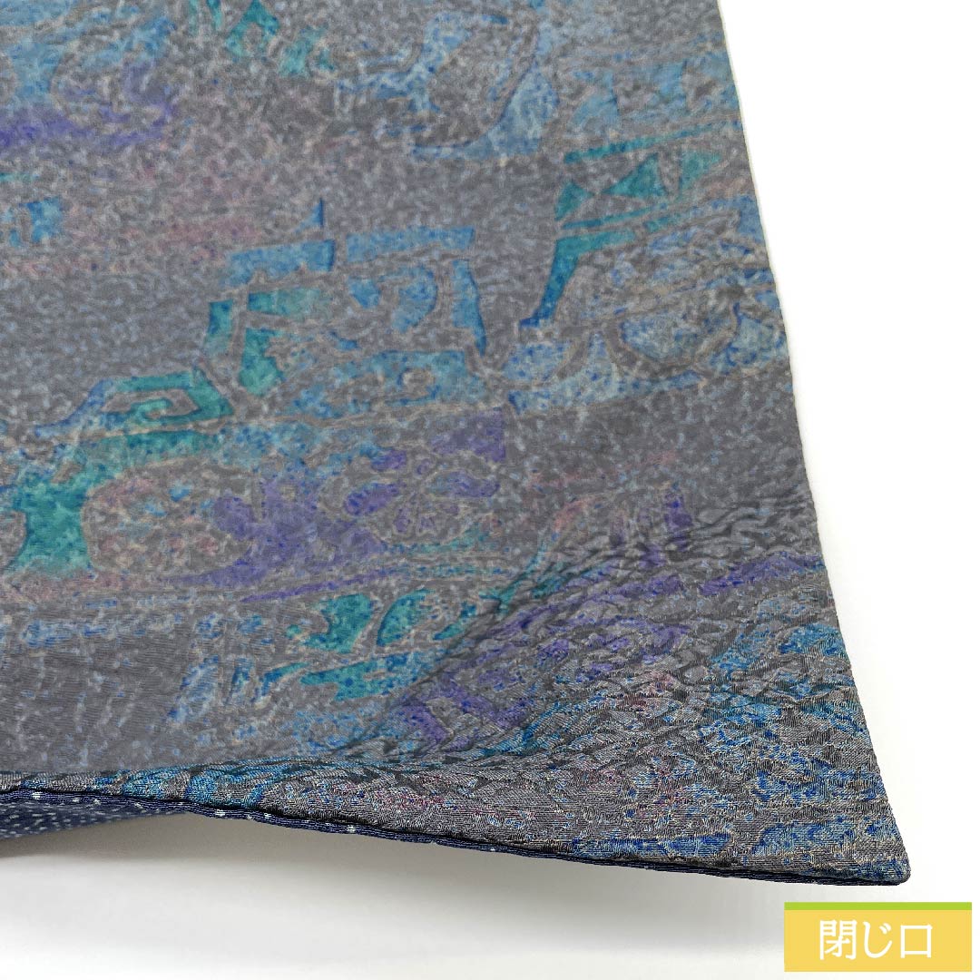 Fukuro Obi (Dyed Obi) in Grayish Grey, Dyed Obi with Geometric Pattern, Extra Long, Length 524cm, Pure Silk, S Rank, Full Length, Casual, Gray, 1123009892422