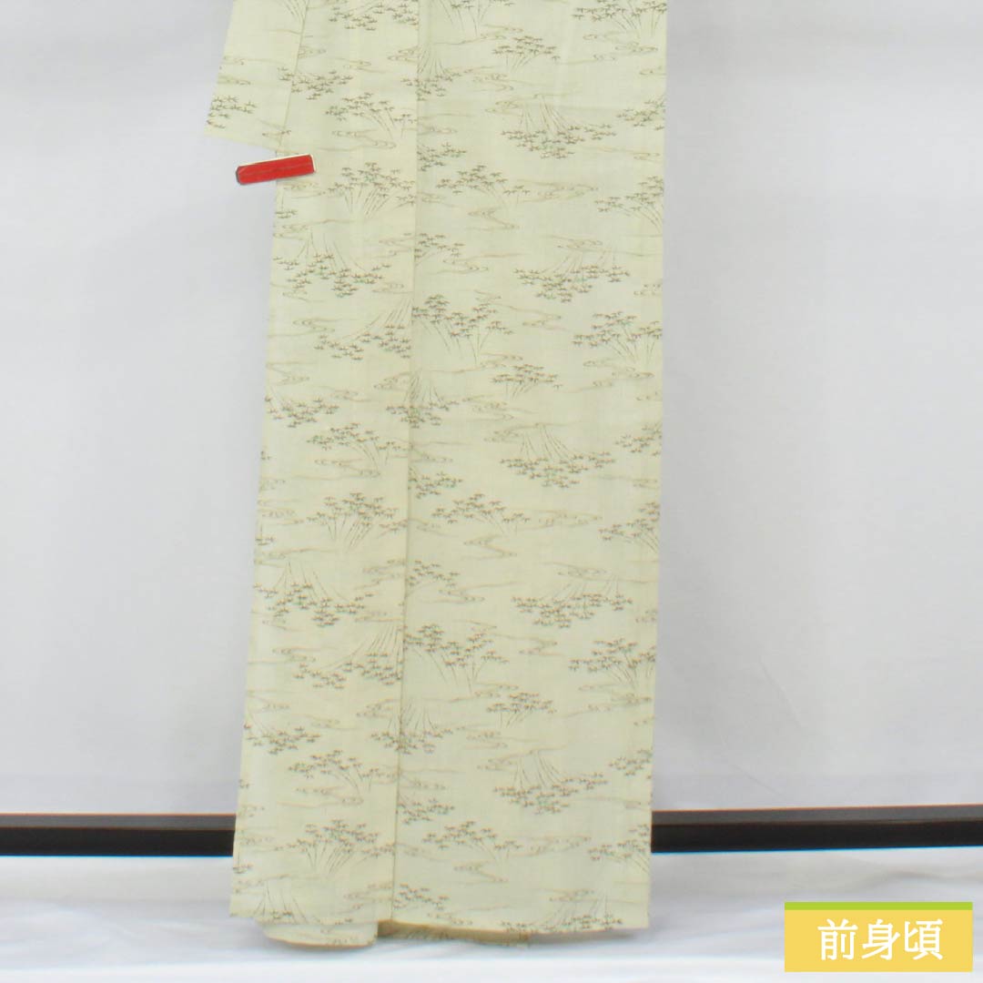 Tsumugi (pongee) polyester, S rank, length 163.5cm, sleeve length 63.5cm, white lily color (shirayuriiro), bamboo design, flowing water pattern, washable, single-layer kimono, white, product number 1116004082411