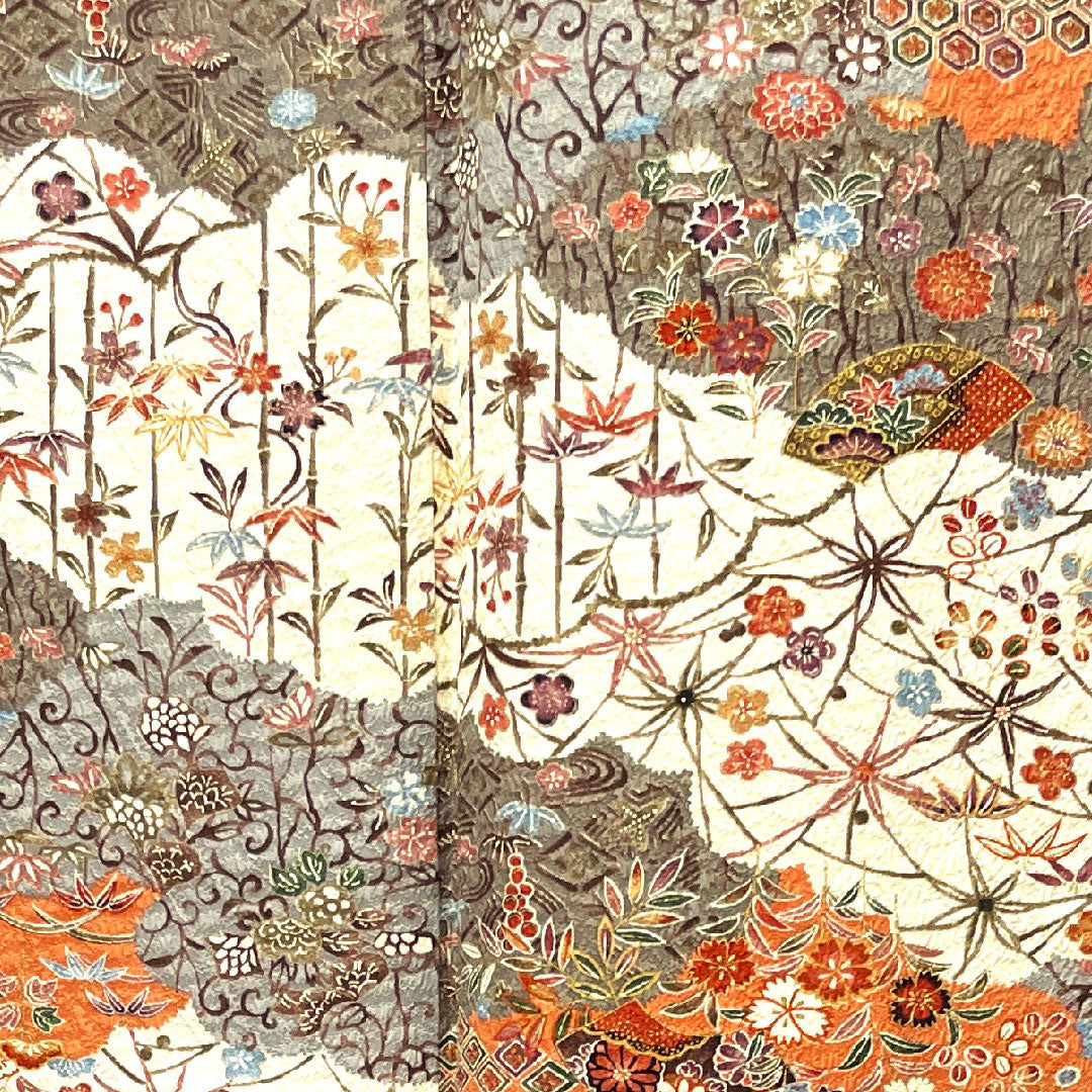 Komon, Length 164.5cm, Sleeve length 63cm, Awase, Neri-iro, Floral pattern, Pure silk, S rank, Cream color, 1115002832415