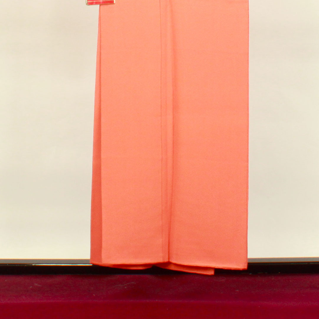 色無地 正絹 珊瑚色 素無地 橘 身丈153cm 裄丈61.5cm 袷 Sランク 朱系 1114000812216