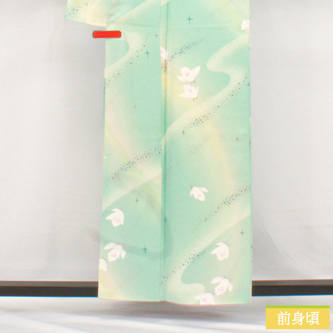 Komon, pure silk, length 157cm, sleeve length 63cm, lined, abstract flower, silver glaze finish, S rank, light blue, 1115004902324