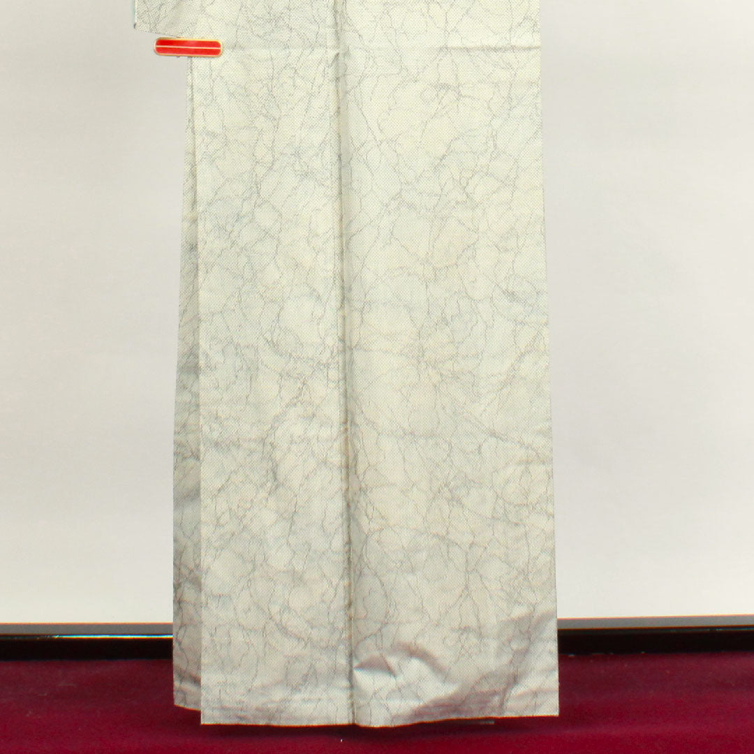 大島紬 身丈162.5cm 裄丈67cm 白大島 幾何学模様 正絹 Aランク 袷 白系 1116002493411