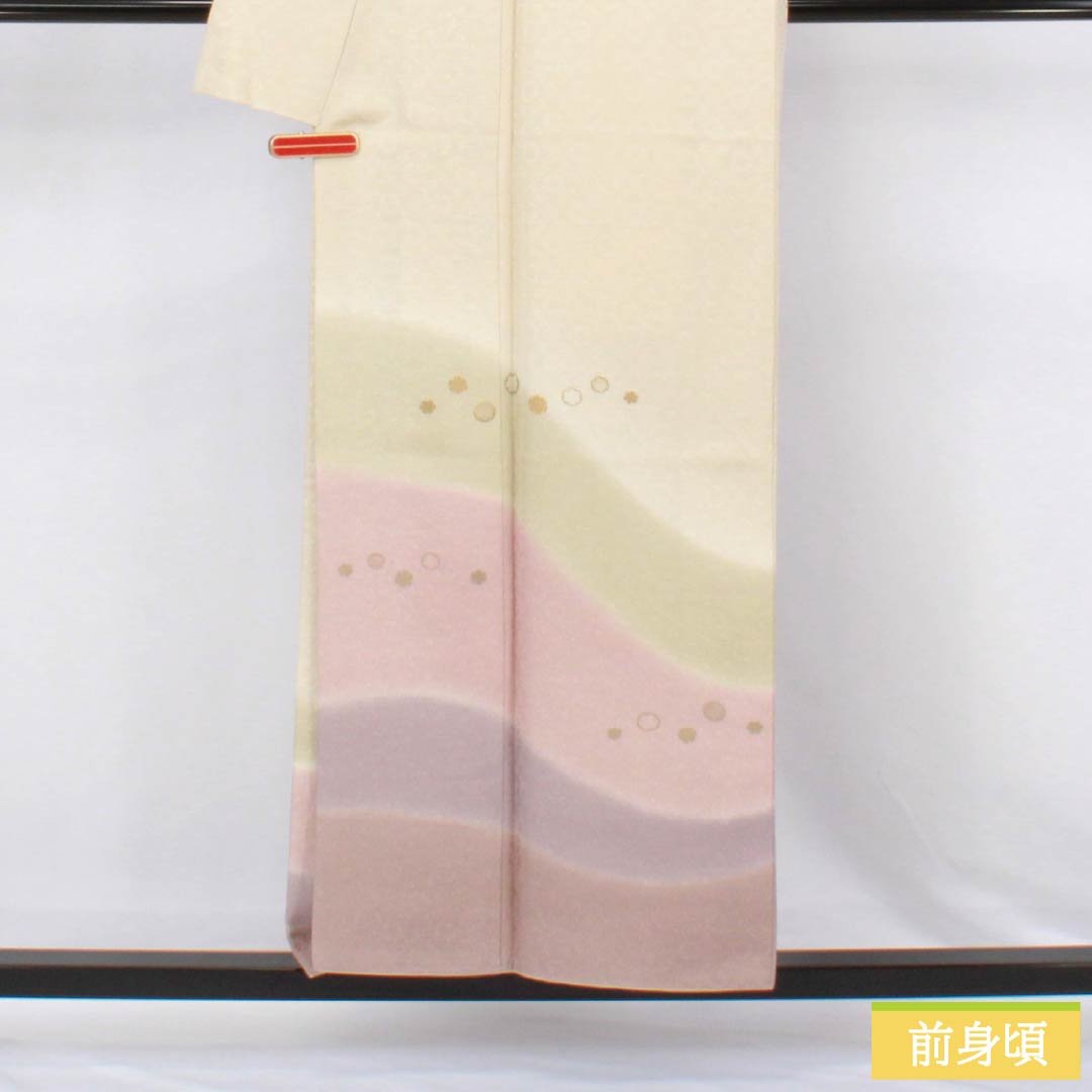訪問着 正絹 Sランク 袷 身丈158cm 裄丈66cm 生成り色(きなりいろ) 付下げ 京友禅 雪輪 白系 1112006782311