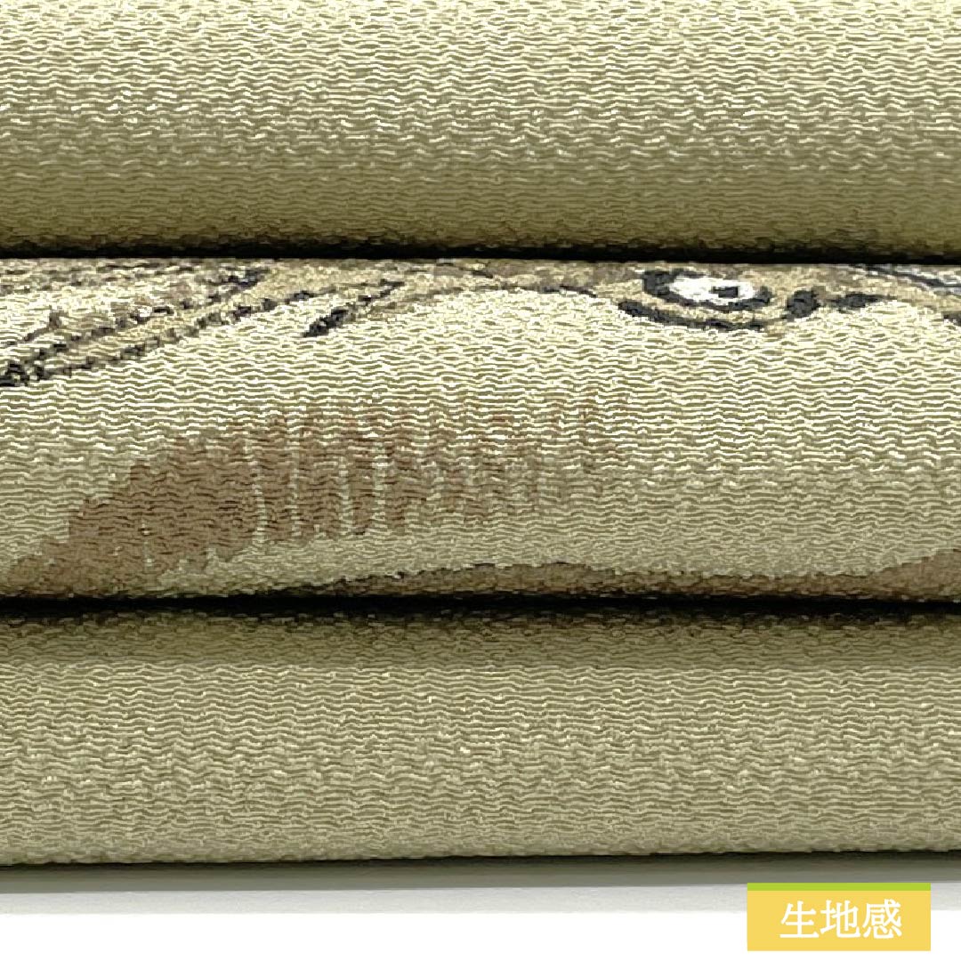 Nagoya Obi, Pure Silk, Grade A, Rikyu White Brown (Rikyu Shirachairo), Dyed Obi, Chirimen Fabric, Okoze Pattern, 360cm Long, Pointed Pattern, Casual, Green, Product Number: 1124010543319, Nagoya Style