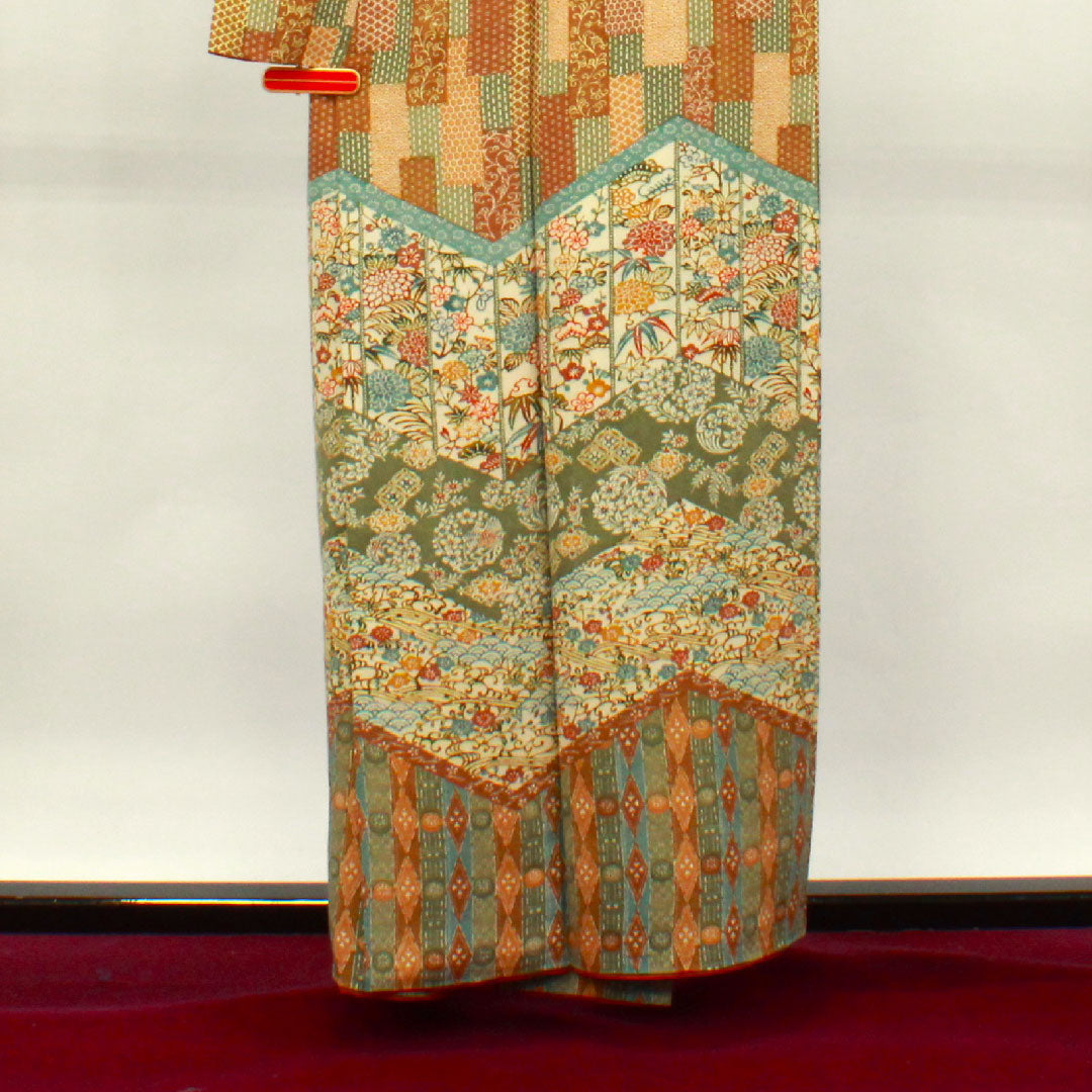 訪問着 正絹 袷 身丈158cm 裄丈63cm 京紅型 吉祥文様 Sランク グラデーション系 1112003212399