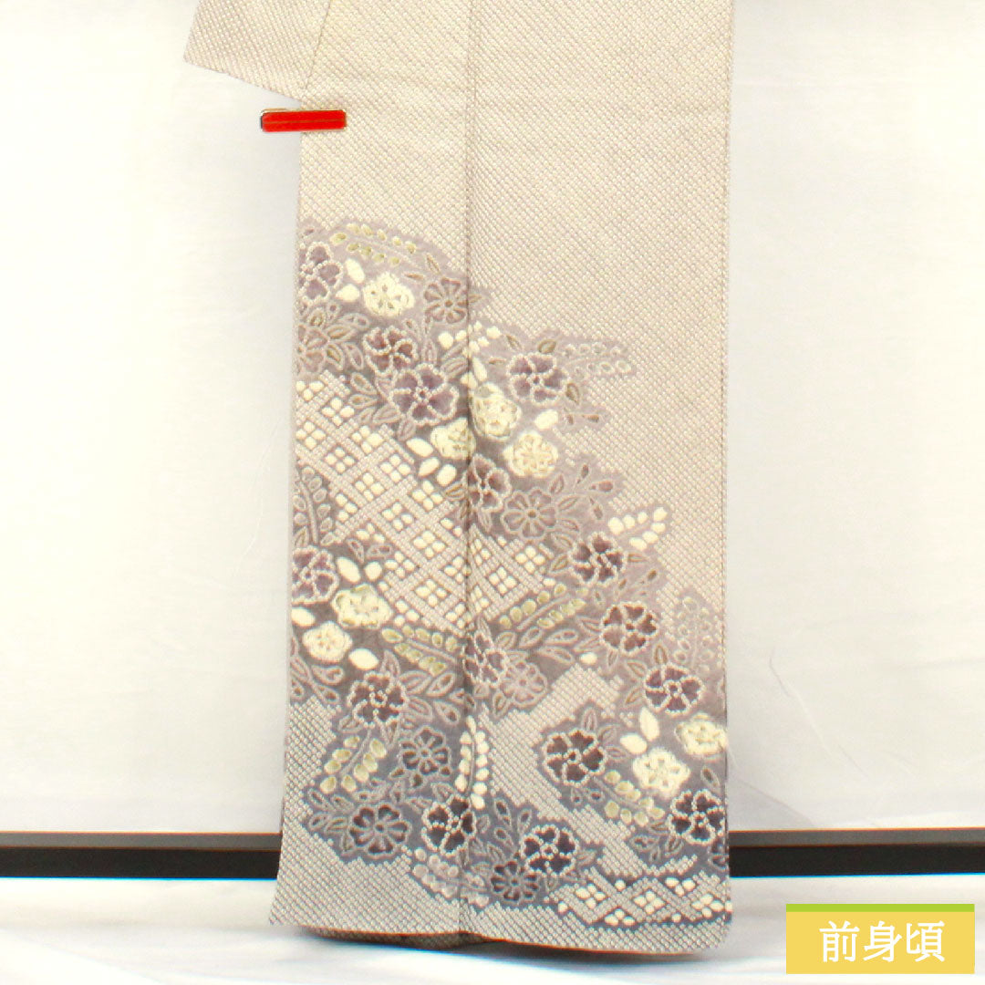 訪問着 正絹 袷 身丈161.5cm 裄丈61.5cm 淡紫色(たんししょく) 総絞り 辻ヶ花 Aランク 紫系 1112005473420