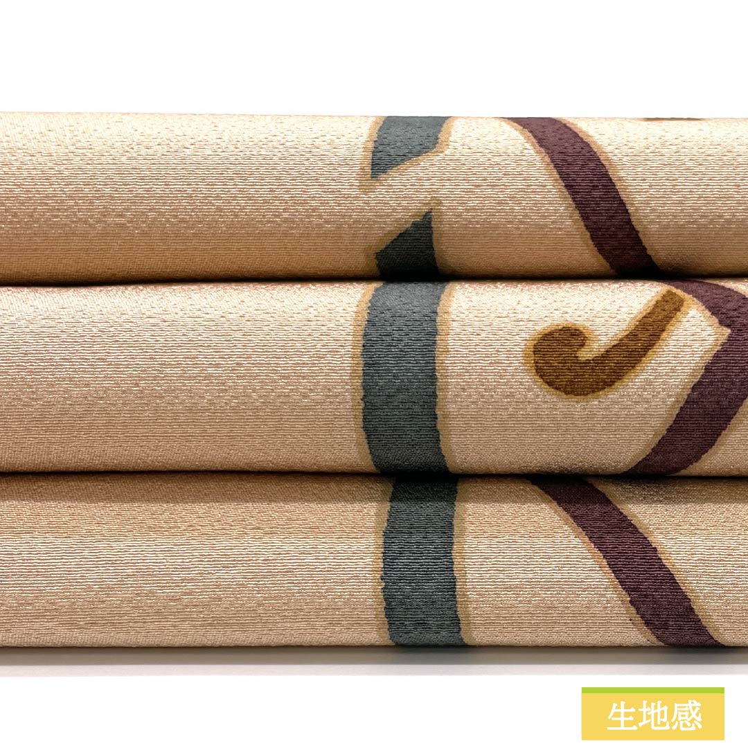 名古屋帯 翁茶色(おきなちゃいろ) 染め帯 鳥 抽象花 帯丈358cm 正絹 Sランク 全通 カジュアル ピンク系 1124008052313 名古屋仕立て