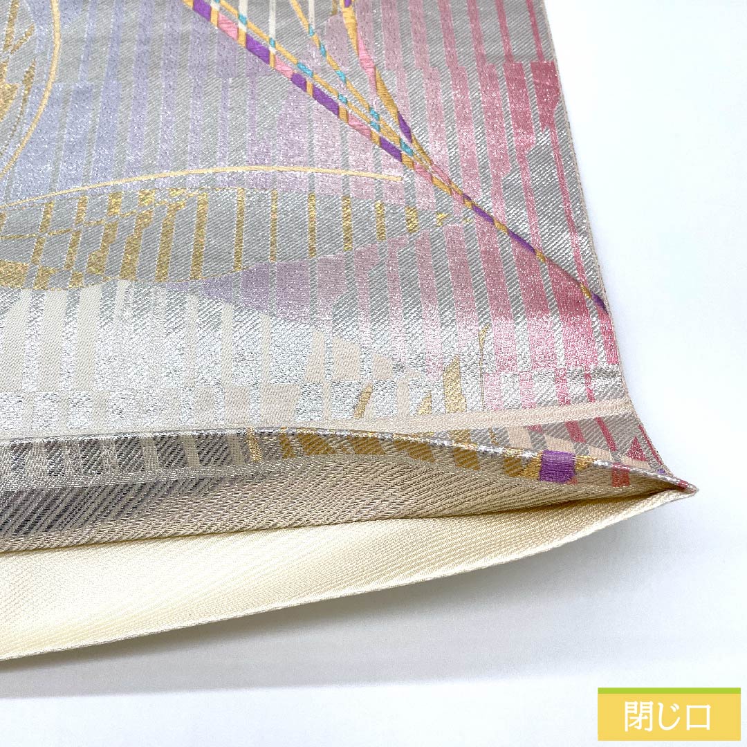 Silver-colored fukuro obi with butterfly pattern, obi length 428cm, pure silk, S rank, six-way, formal, silver-colored, 1123009962322