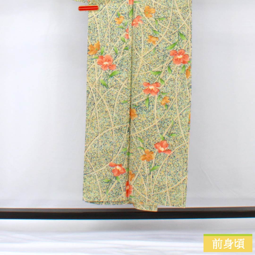 Small pattern, polyester, length 150.5cm, sleeve length 66cm, lined, navy blue, stencil dyeing, grass, flowers, S rank, navy blue, 1115005442118