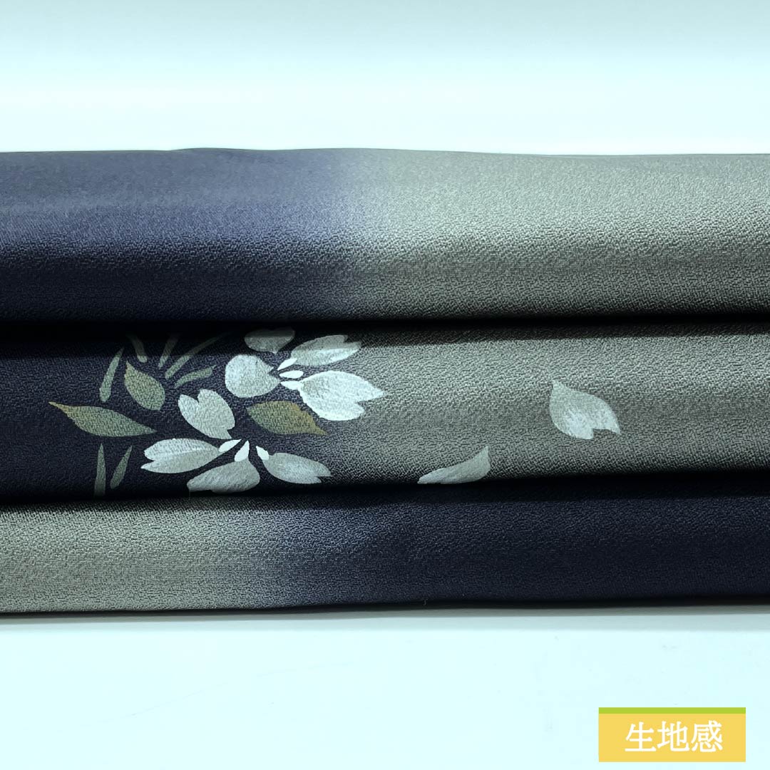 名古屋帯 利休鼠色(りきゅうねずみいろ) 染め帯 手描き 桜 帯丈366cm 正絹 Sランク ポイント柄 カジュアル グレー系 1124007842322 名古屋仕立て