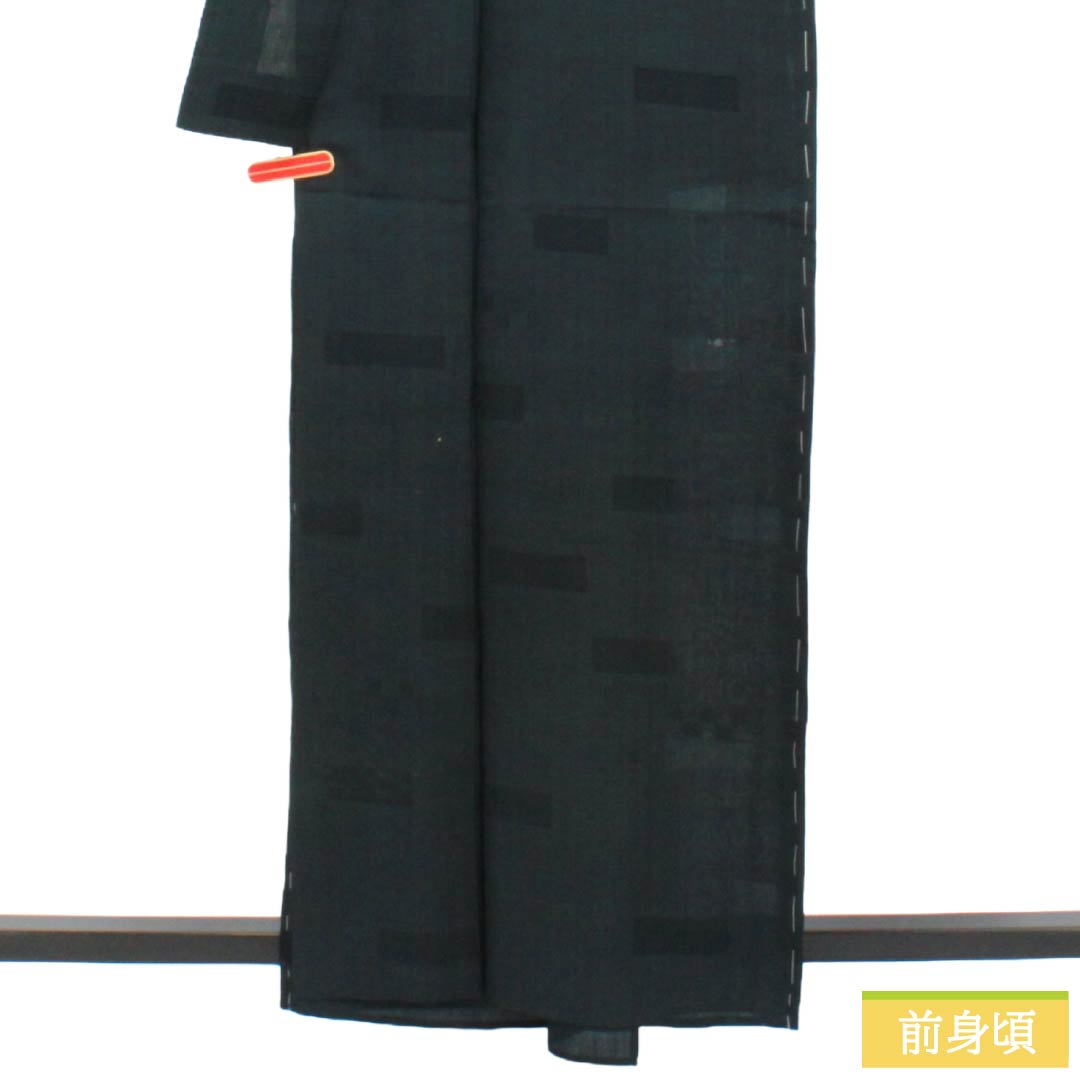 Summer Silk Iromuji (Solid Color Kimono) B Rank, Length 161cm, Sleeve-to-Sleeve 65.5cm, Tsumugi Fabric, Mon-sha (Gauze with Woven Patterns), Sha (Gauze), Black-ish, 1132003824410