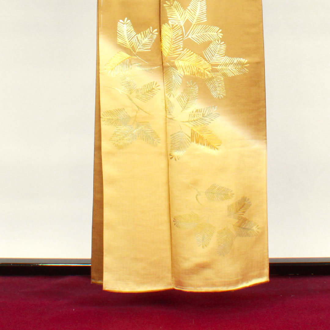 訪問着 袷 身丈158.5cm 裄丈65cm 沈香茶色 金彩加工 松葉 正絹 Sランク 黄系 1112002562323