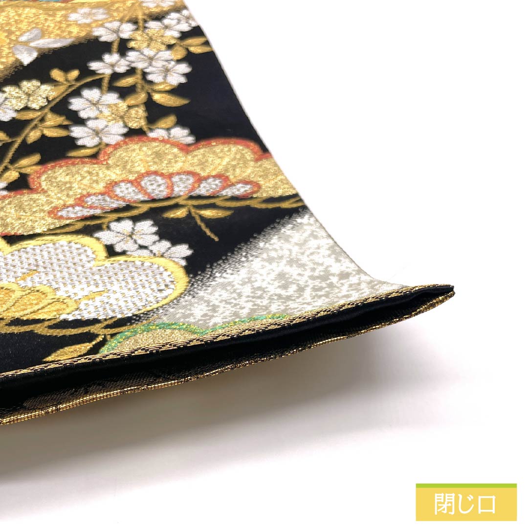 Formal black obi, pure silk, S-rank, Matsushima Orimono, cherry blossom pattern, 428cm long, six-fold hem, for furisode. Product code: 1123015752310