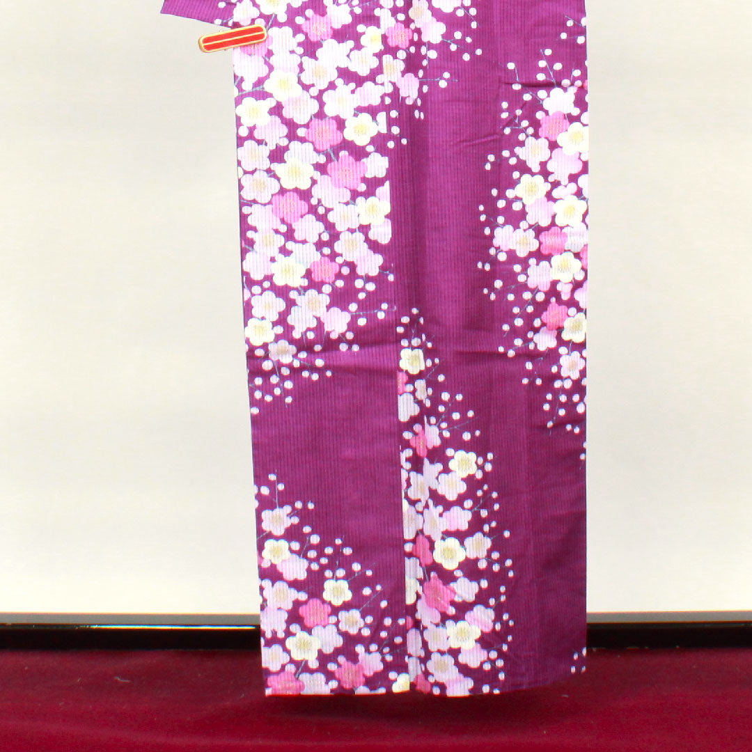 浴衣 菖蒲色 梅 木綿 Sランク 単衣 身丈161cm 裄丈66.5cm 紫系 1118001182420