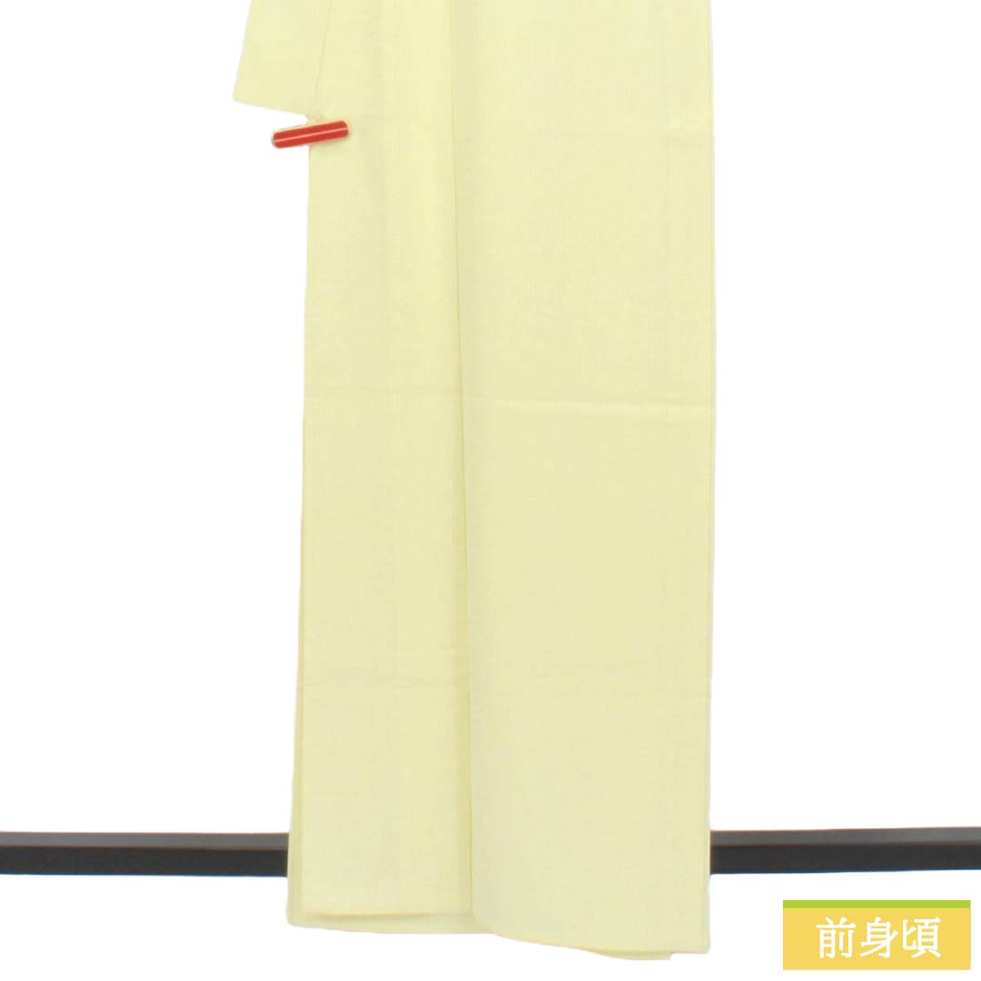 夏物 正絹 色無地 Sランク 身丈162cm 裄丈64.5cm 淡黄蘗色(うすきはだいろ) 竪絽 素無地 一つ紋 絽 黄系 1132003322423